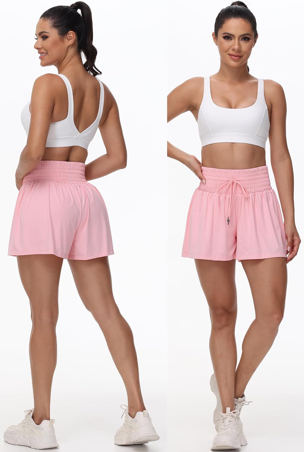Detalle de Blaosn Flowy Athletic Shorts for Women – High-Waisted With Pocket, 2-in-1 Flowing Hem, Ideal for Workouts and Casual Summer Wear