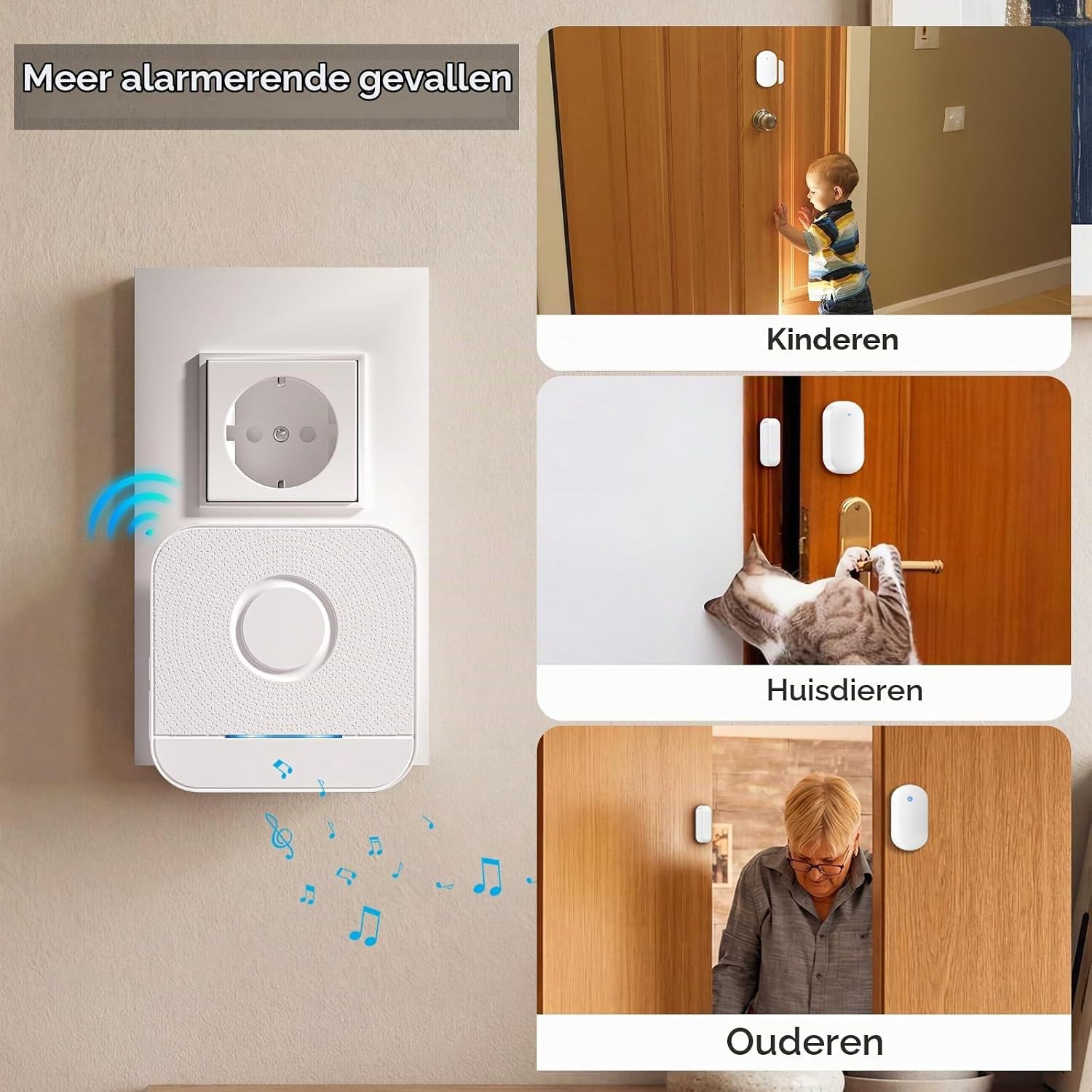 Detalle de BITIWEND Wireless doorbell deur- en raamsensor met 58 tonen en bereik tot 182 m