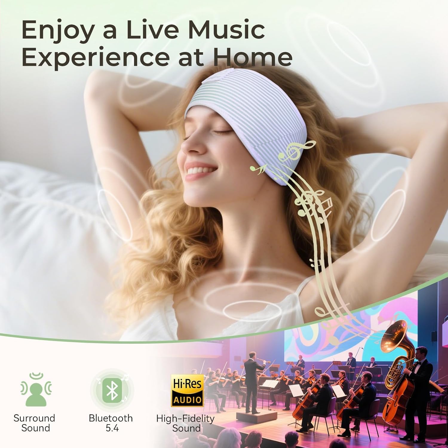 Thumbnail 4 de LOVE EYE Sleep Headphones Headband: Striped Soft Skin-Friendly Headband with Thin HD HiFi Bluetooth Speakers
