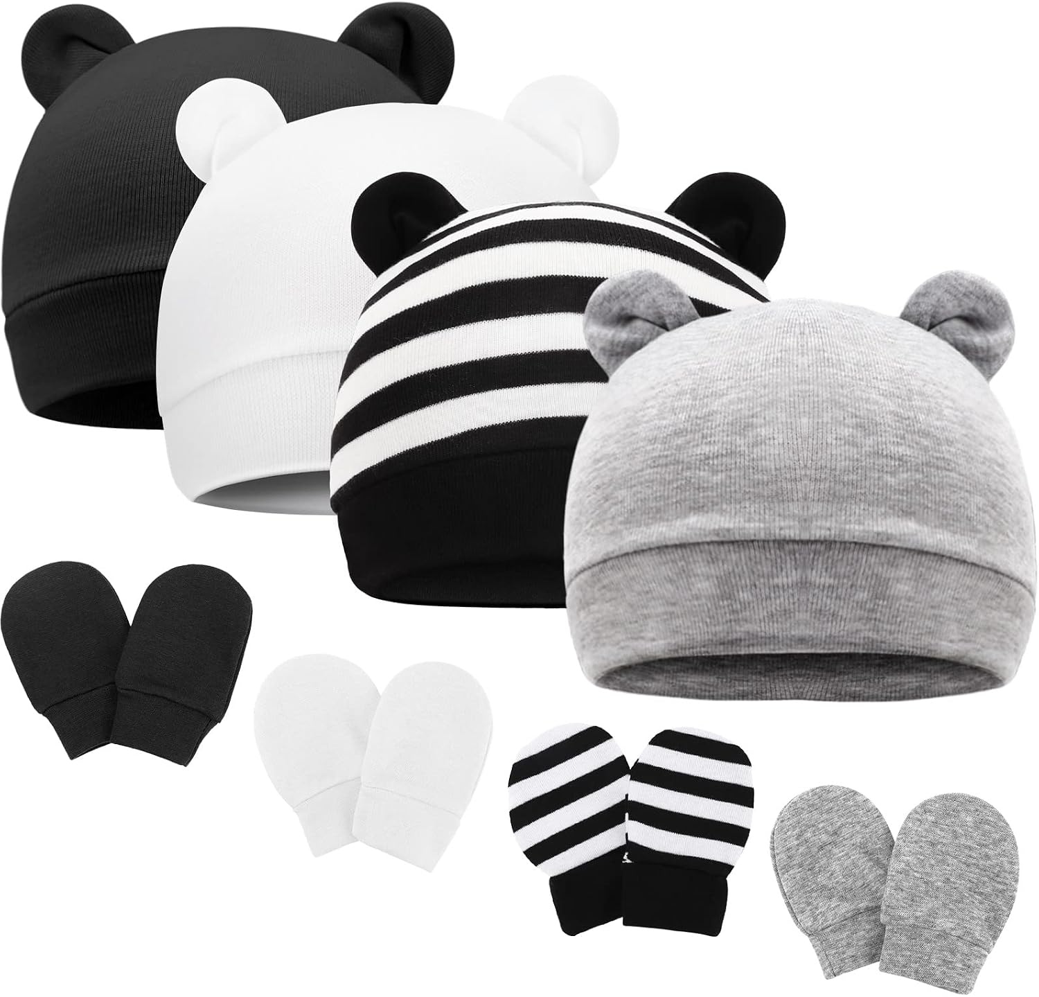Thumbnail 6 de DRESHOW Newborn Beanie Hat and Gloves (96% cotton, 0–6 months) – 4 hats & 4 mittens