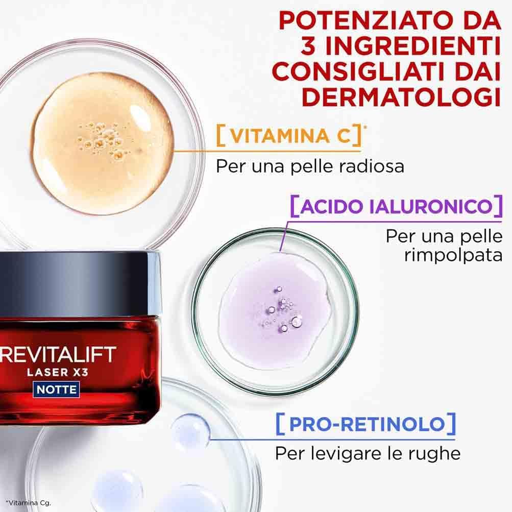 Detalle de L'Oréal Paris Crema Viso Notte Revitalift Laser Tripla Azione – Azione Antirughe e Anti-Età, 50 ml