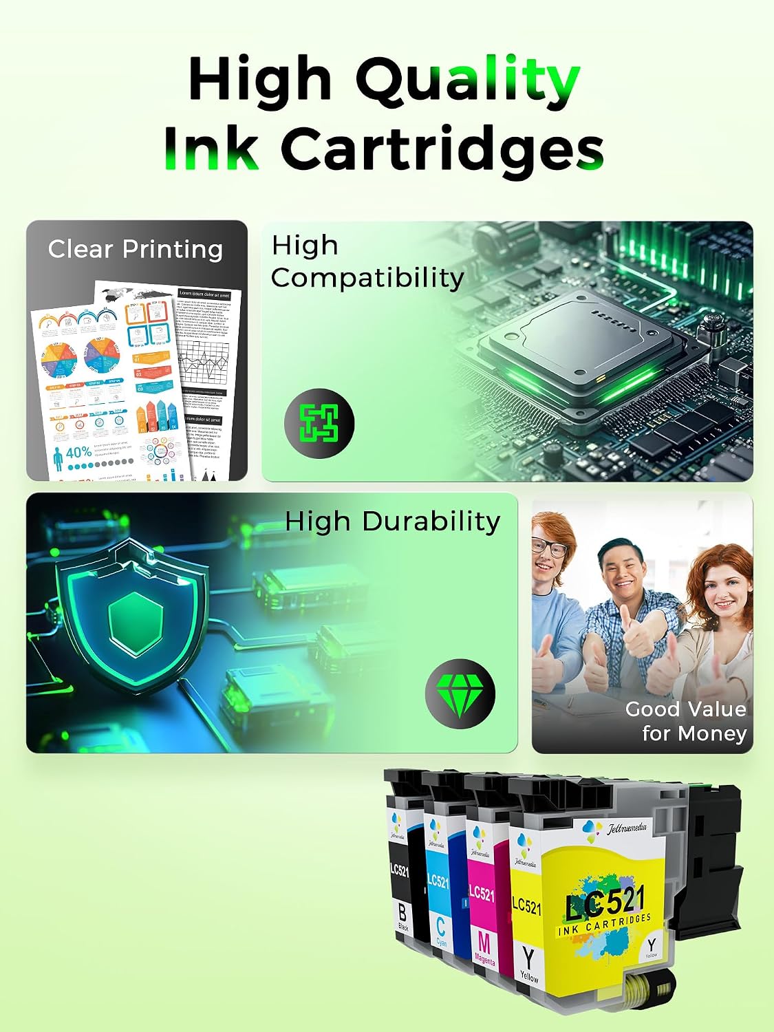 Thumbnail 6 de Jettruemedia LC521 Ink Cartridges Replacement for Brother LC521VAL (4-pack) – Compatible with DCP-J1260W / J1313DW / J1360DW / J1310DW / J1460DW