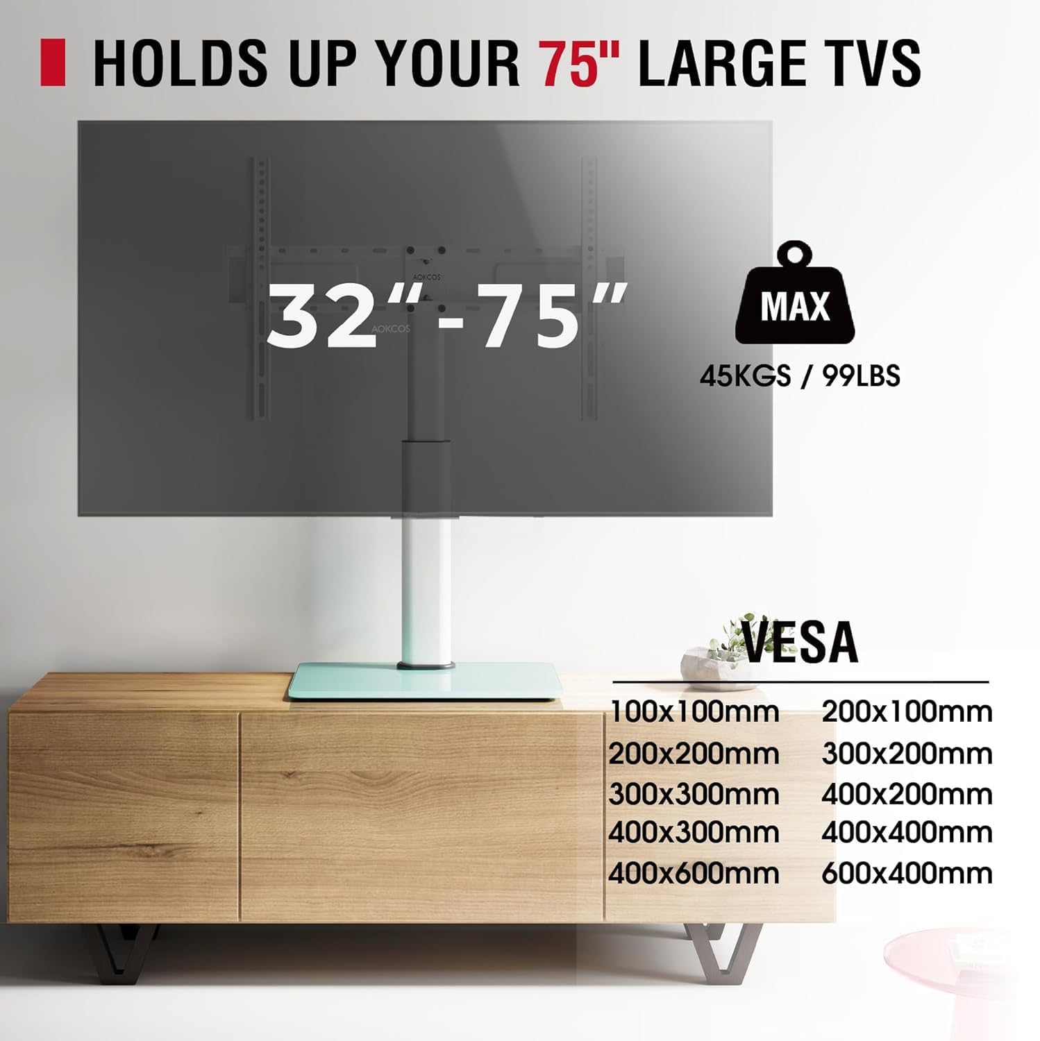 Thumbnail 4 de Swivel Universal TV Stand for 32-75 inch TVs with Tilt, 8-Level Height Adjustable Table Top Mount in White