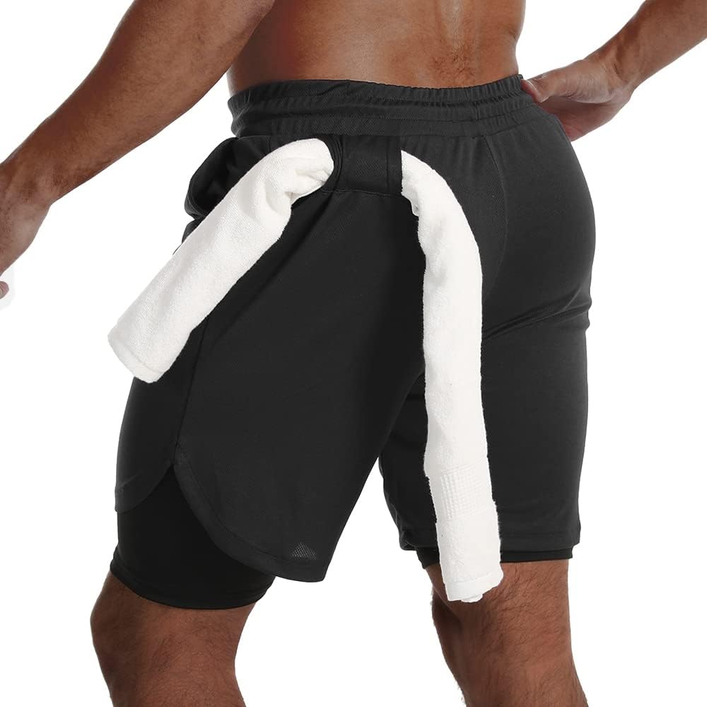Detalle 2 de JWJ Men's 2-in-1 Running Shorts with Quick-Dry Fabric and Pockets