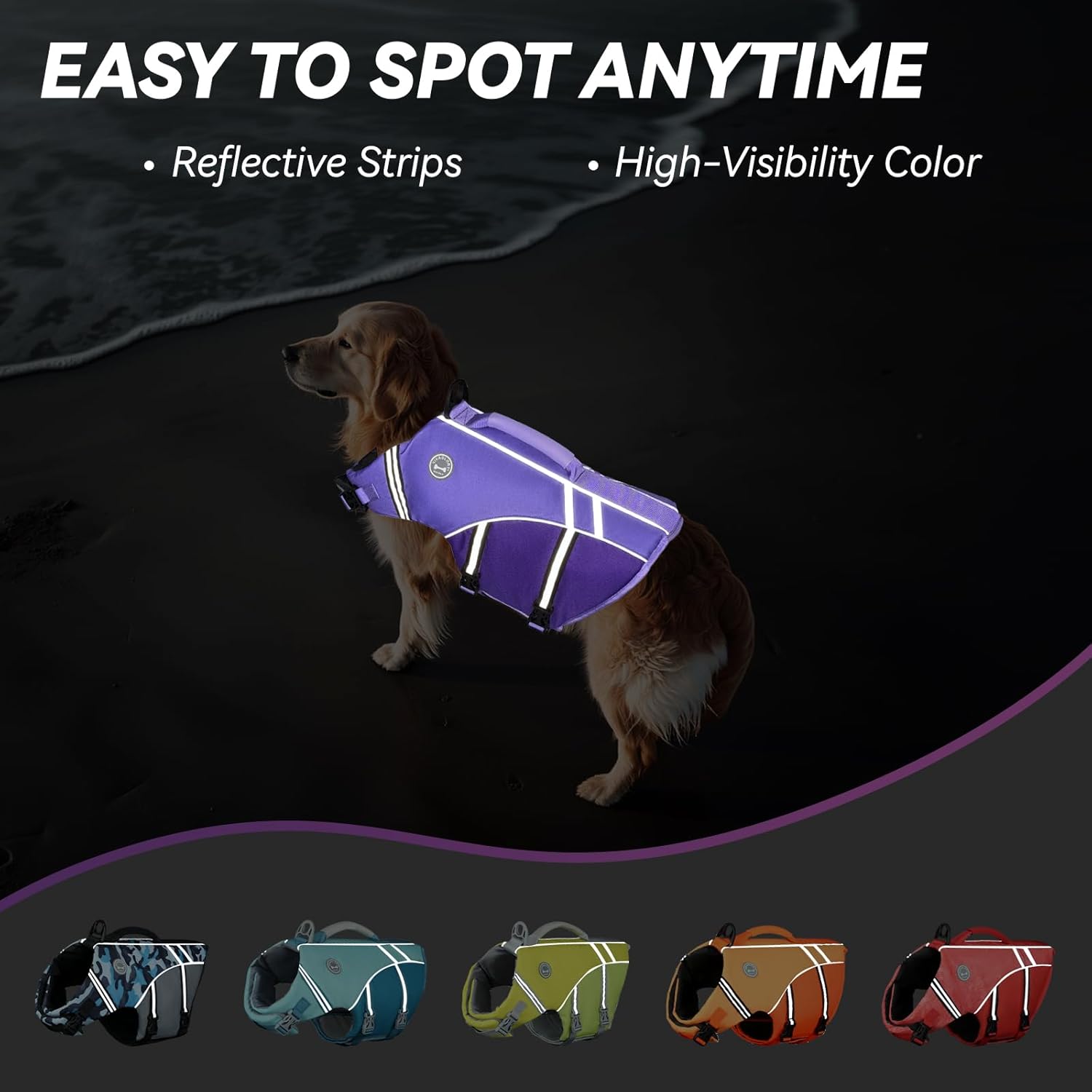 Detalle de VIVAGLORY Sports Style Dog Life Jacket — Robust Buoyancy Vest with Handle and Reflective Trim