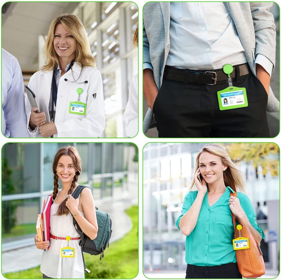 Thumbnail 6 de Vicloon Porte Badge Tour de Cou Rétractable – Ensemble 2pcs en cuir PU, Vert et Jaune