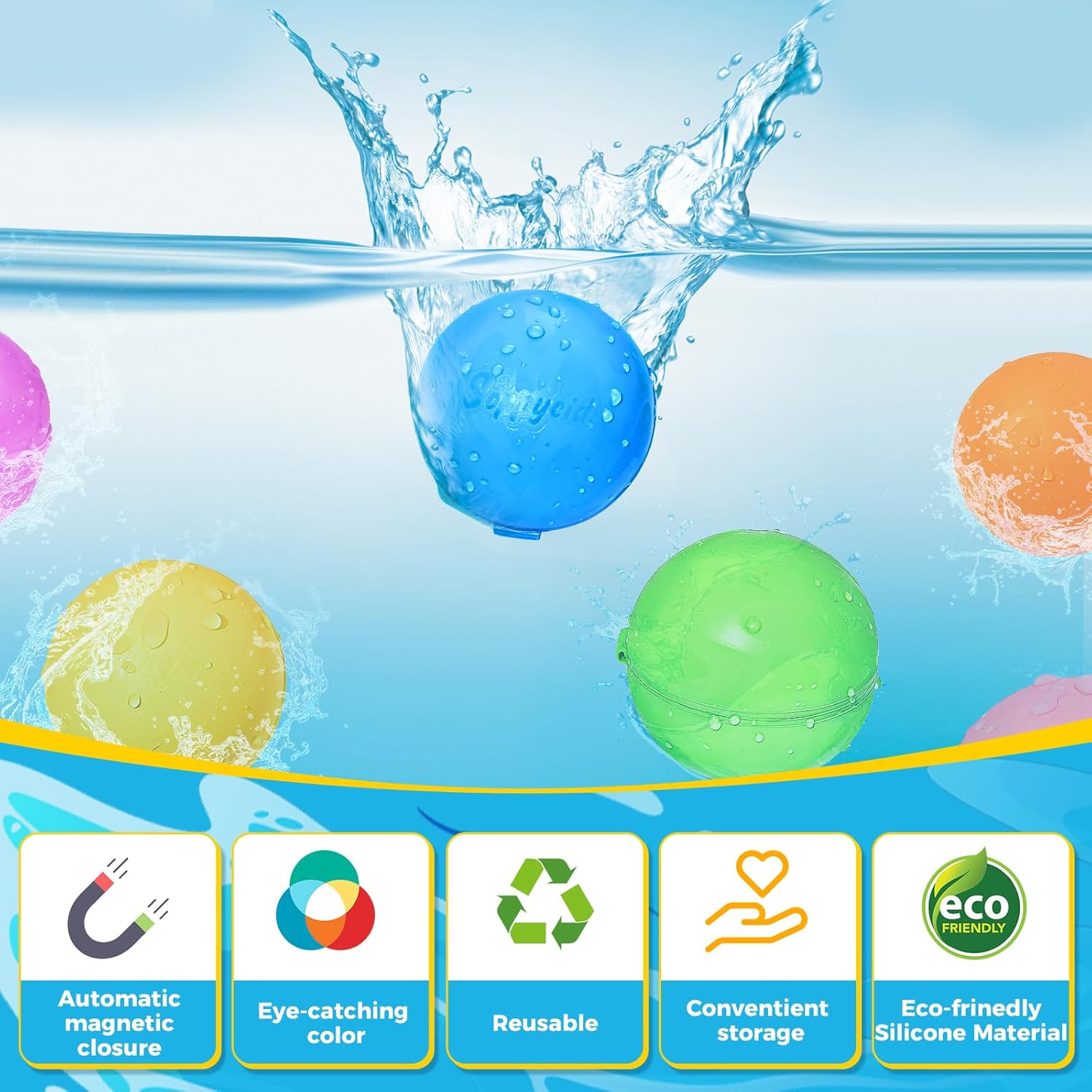Thumbnail 6 de 12PCS Reusable Water Balloons — Quick Fill Self-Sealing Water Splash Bombs for Kids (Ages 4–12)