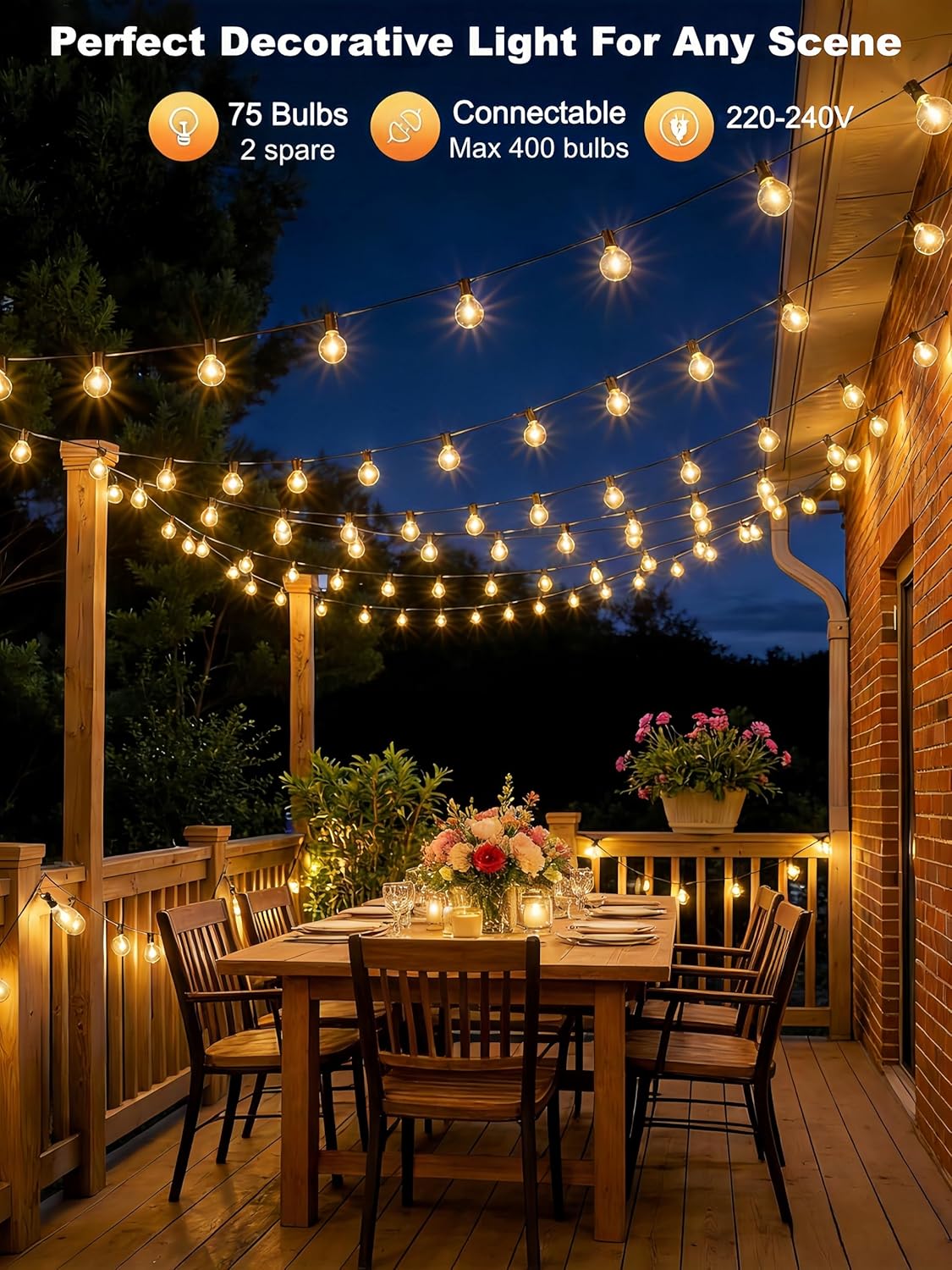 Thumbnail 6 de LaPitio Catena Luminosa Esterno 45.7M IP45 – Luci da Giardino con 75+2 LED, Bianco Caldo 2700K