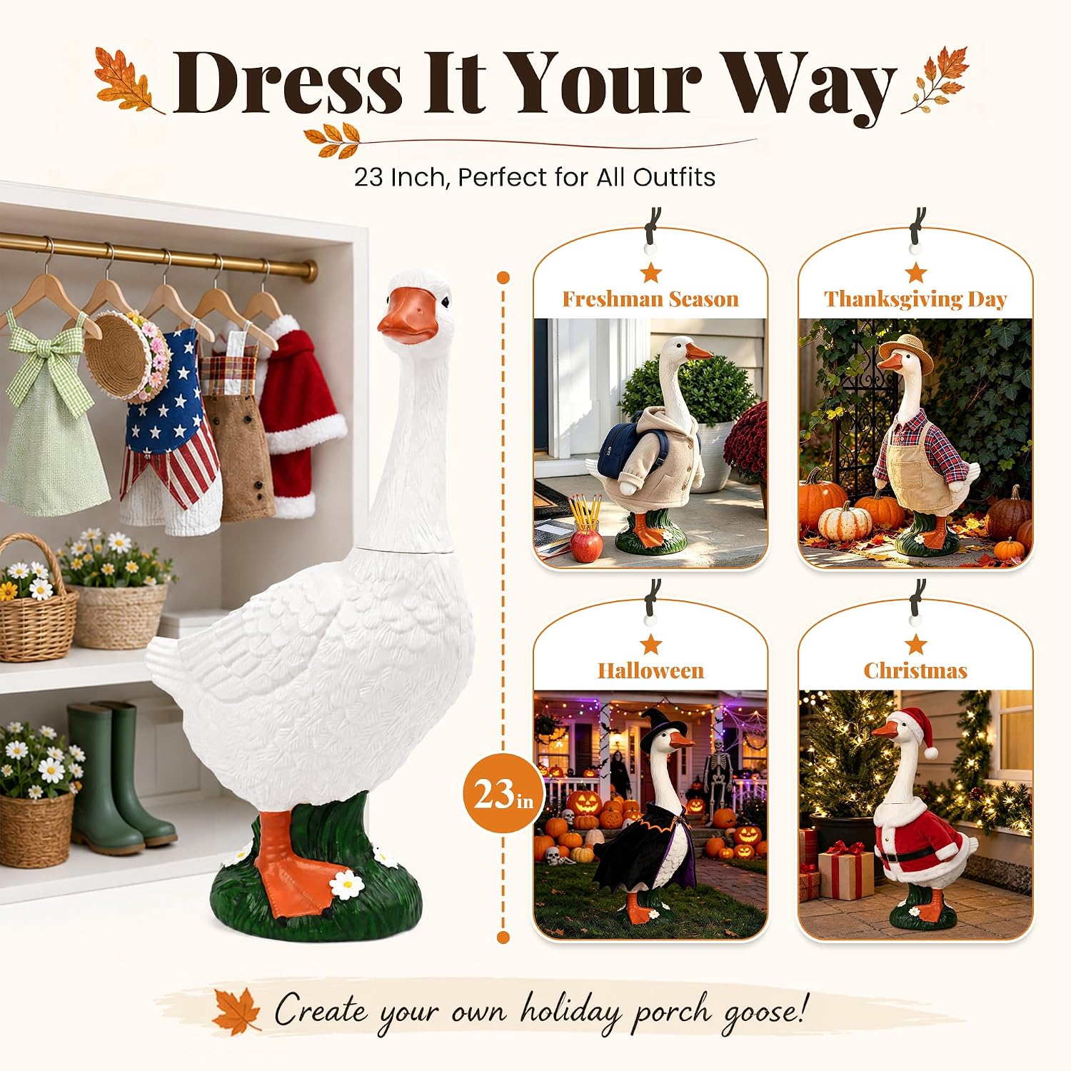 Detalle 2 de GIGALUMI 11749 23-Inch Porch Goose Statue with Rotating Neck and Fillable Base