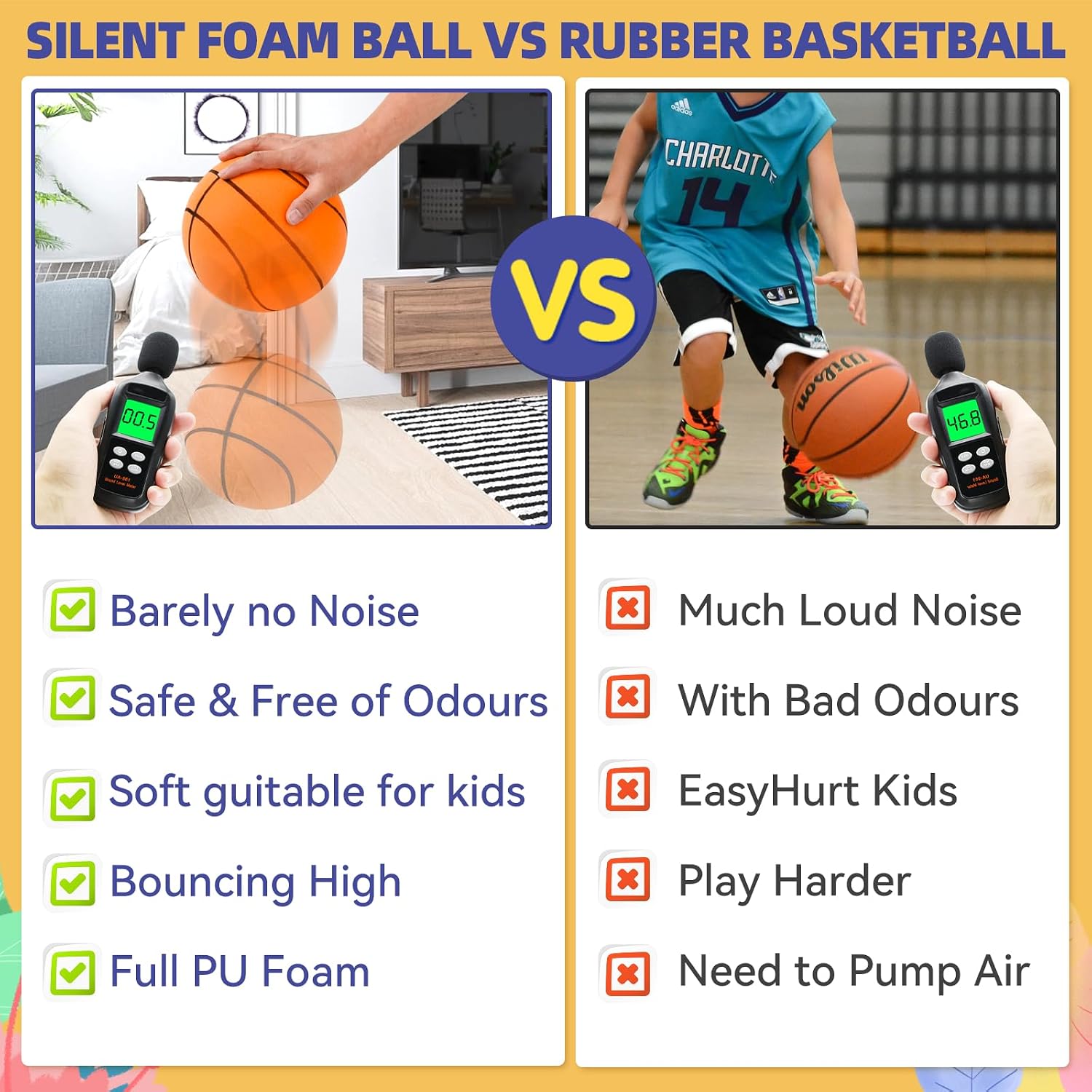 Detalle de YAOZUP Palla da Basket Silenziosa per Interno – Set completo con Canestro in Plastica e Rete, 18 cm