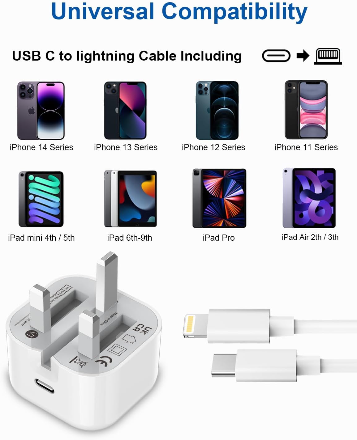 Thumbnail 5 de iPhone 14/13 Charger Plug and Cable (Apple MFi Certified) – 20W USB‑C Fast Charger with Lightning Cable