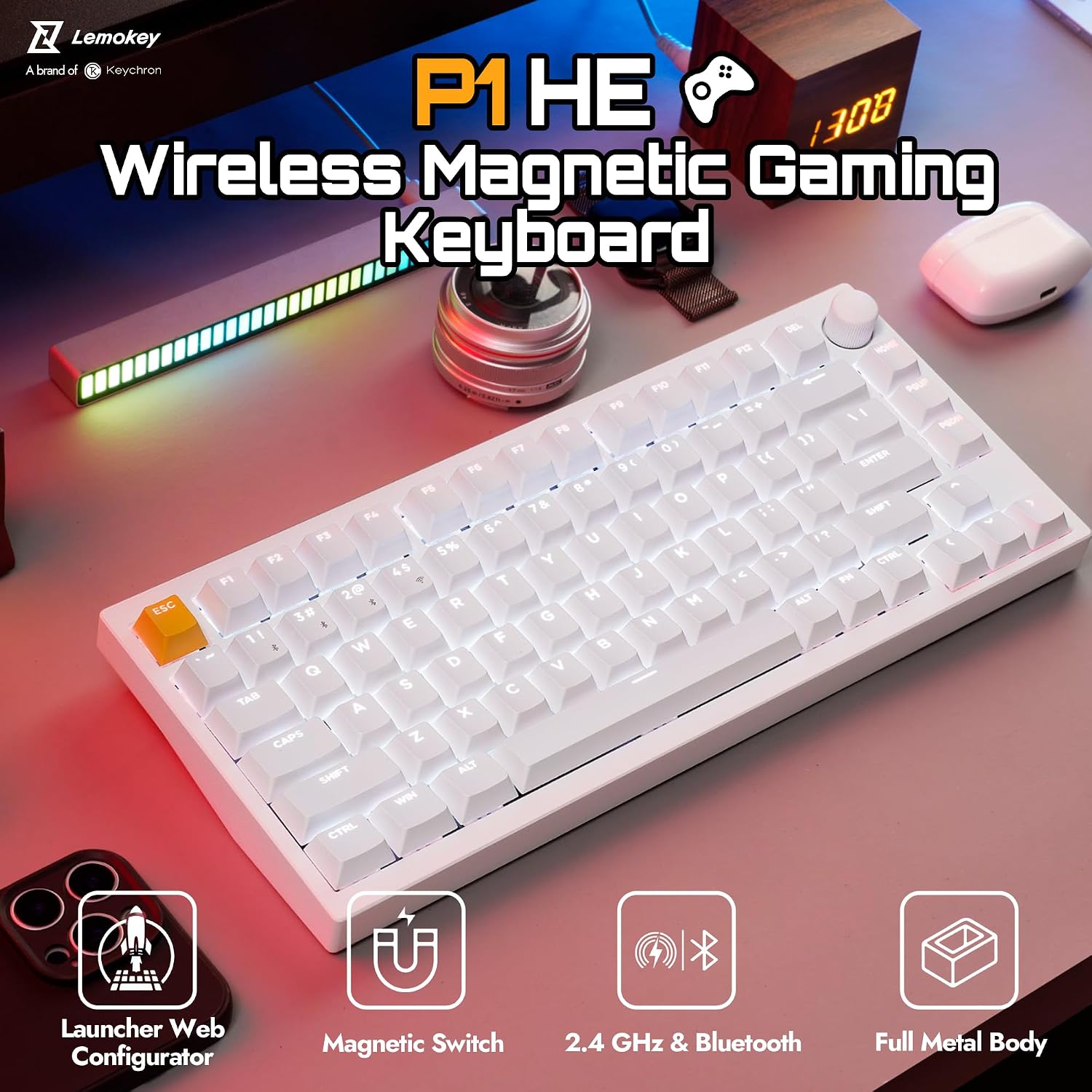 Detalle de LEMOKEY P1H-P1 P1 HE 75% Magnetic Gaming Keyboard, Aluminum, Tri-Mode