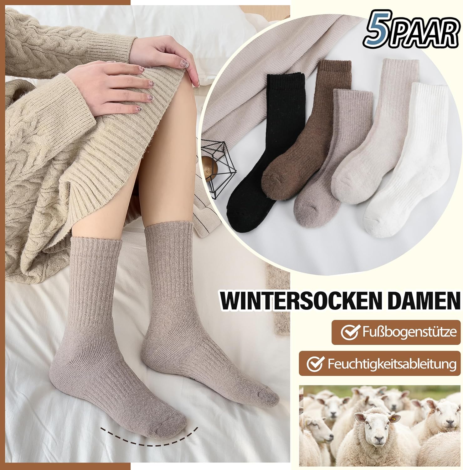Thumbnail 5 de EBMORE Merino Wollsocken 5 Paar