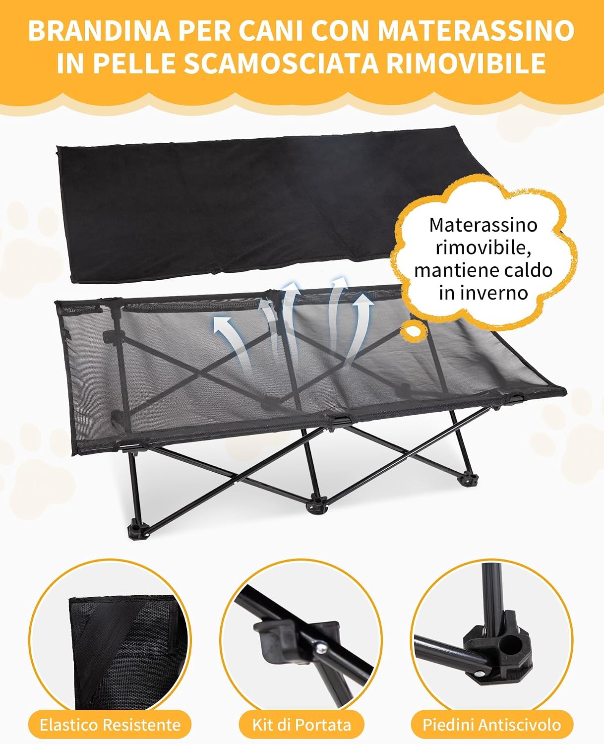 Detalle de KingCamp Letto Rialzato per Cani con Tappetino Scamosciato: Comfort, Stabilità e Versatilità all'aperto