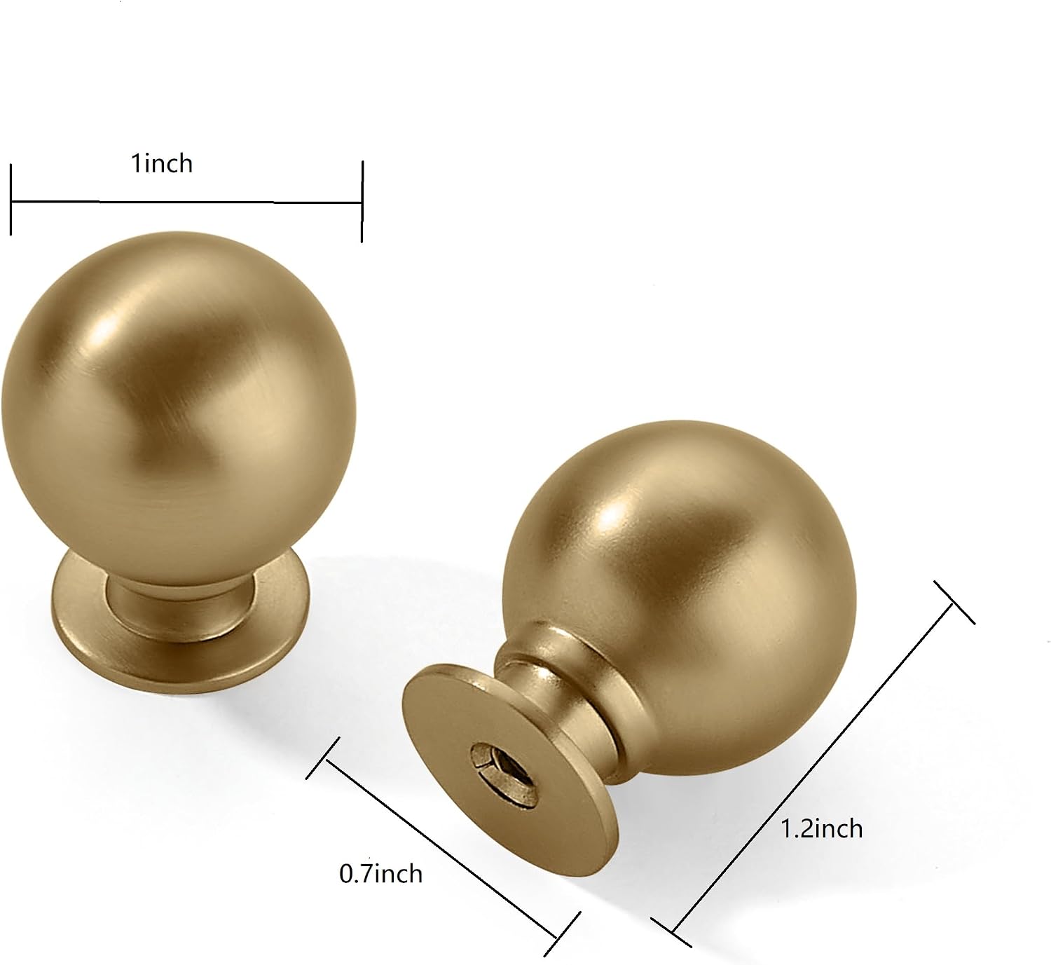 Thumbnail 1 de CABDM Vintage Ball Cabinet Knobs, 2-Pack, 1-Inch Brushed Brass Zinc Alloy