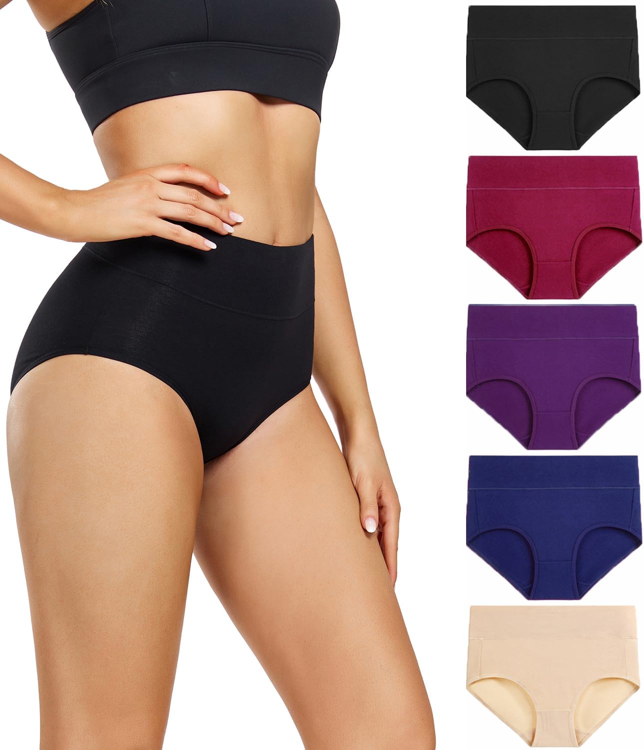 Detalle de wirarpa Damen Slips aus Baumwolle, hohe Taille – Taillenslip im 5er Pack