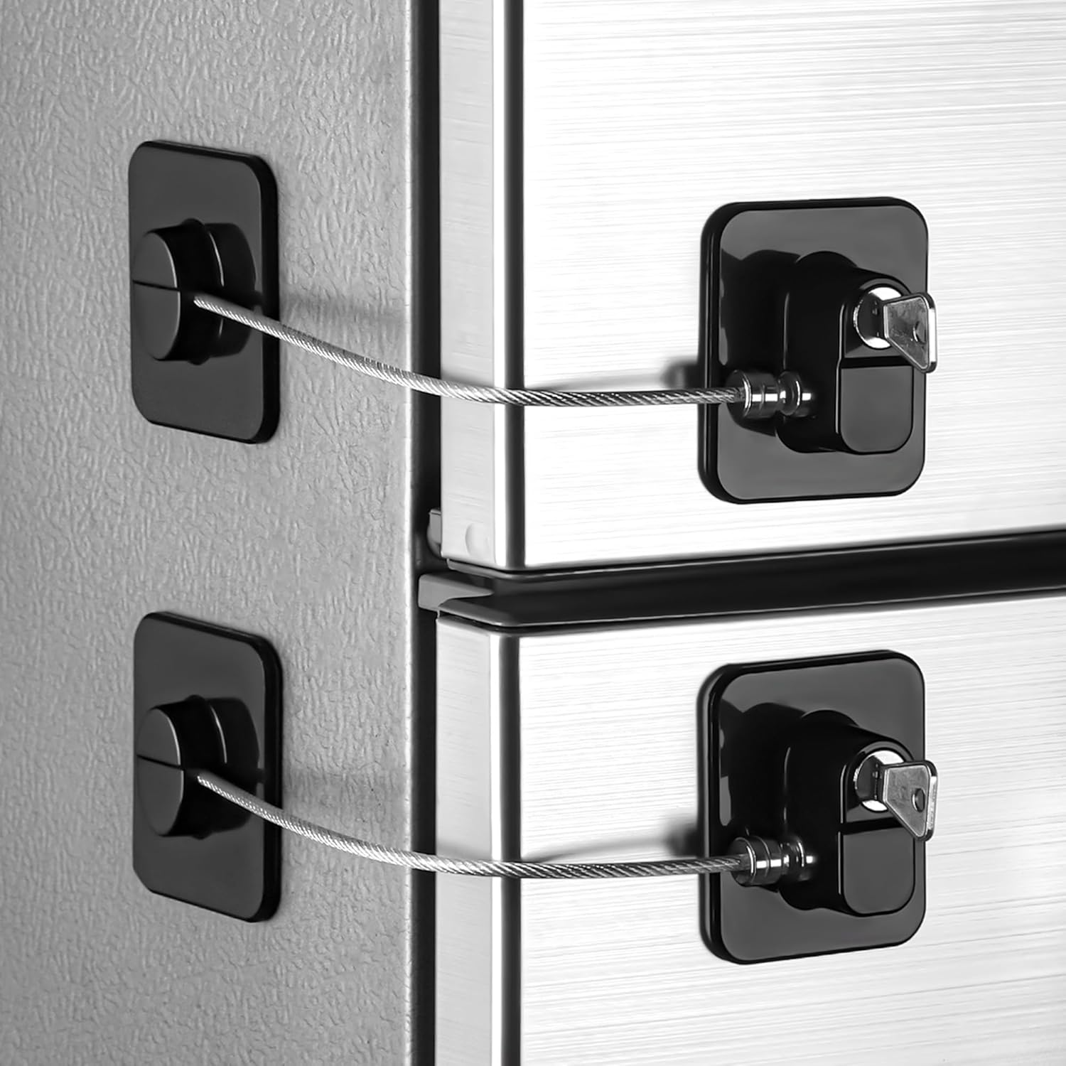 Detalle de Huiguli 2-pack Refrigerator Door Locks with Adhesive Cable Restrictor and Keys (Black)