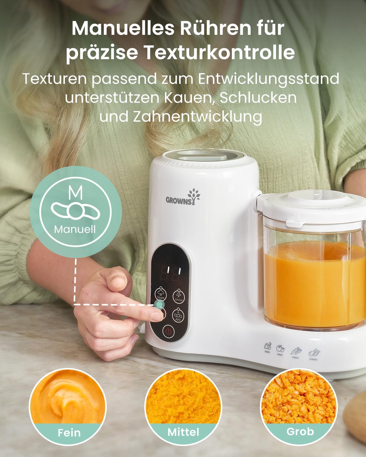 Thumbnail 5 de Grownsy Babynahrungszubereiter mit Dampfkorb, Dampfgarer, Mixer & Sterilisator – BPA-frei
