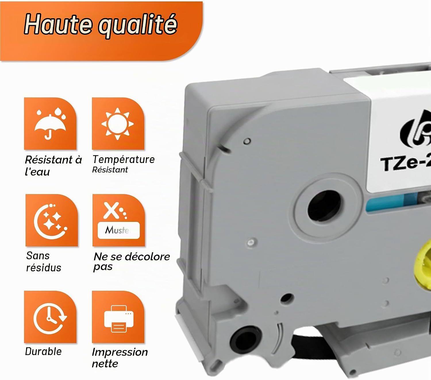 Detalle de Bubprint TZE231 labeltape, 12 mm, zwart op wit en gelamineerd