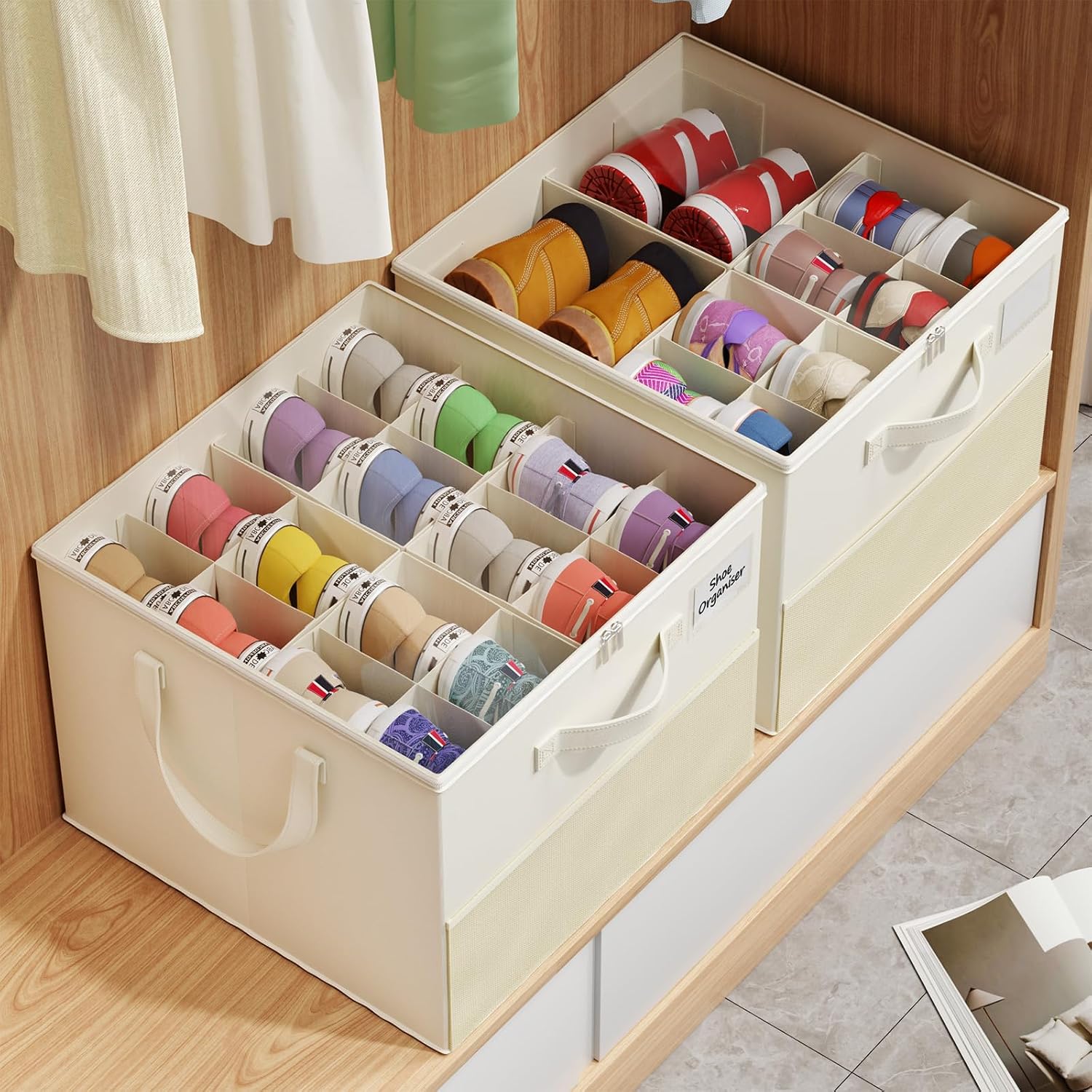 Thumbnail 6 de NestOrganix 2 Pack Shoe Organizer for Closet (Large, Foldable, with Adjustable Dividers)