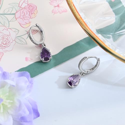 Detalle 2 de Weviway Silver Amethyst Drop Earrings - Teardrop Crystals with Cubic Zirconia Accents