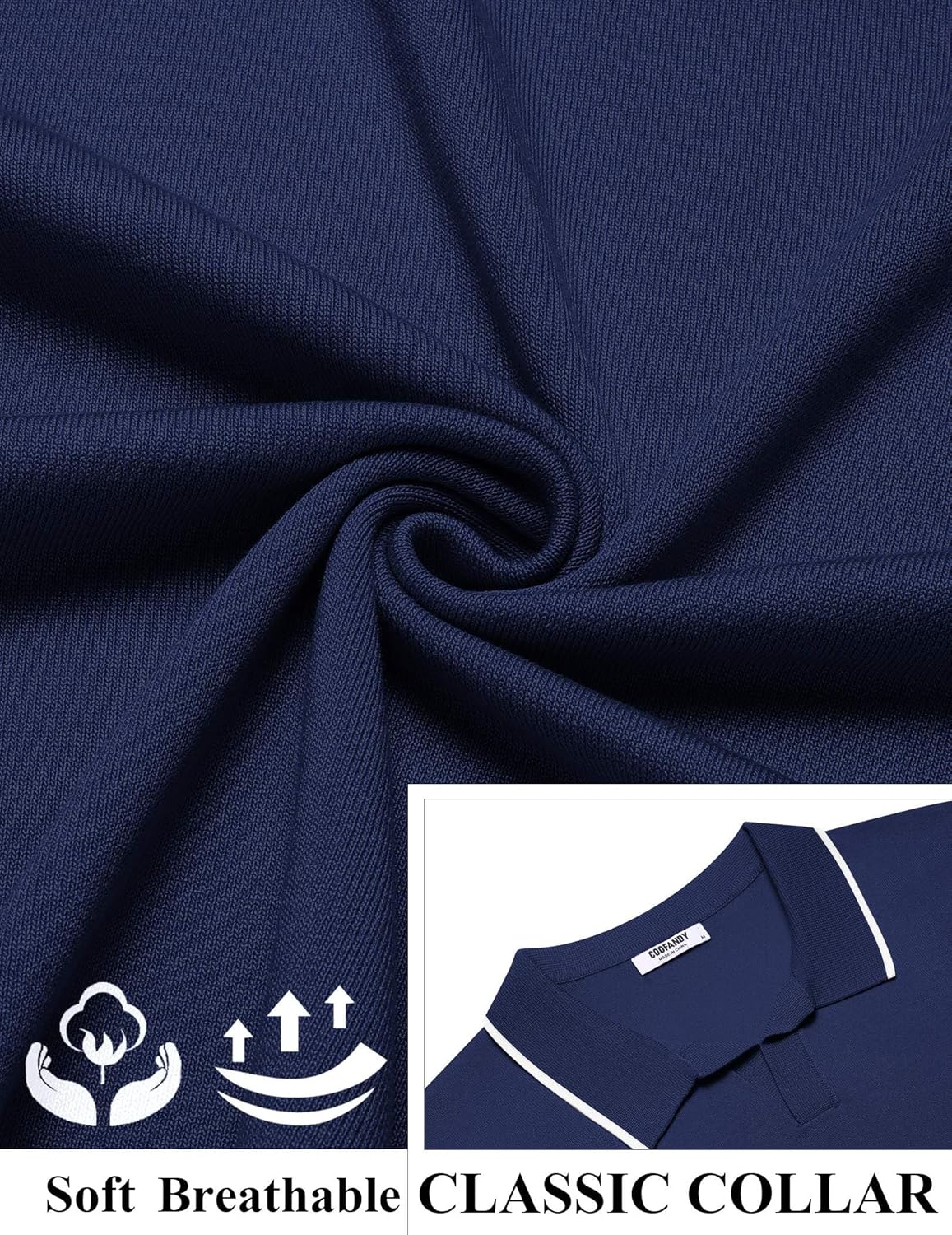 Detalle 2 de COOFANDY Men's Short Sleeve Polo Shirt – Vintage Inspired Knit Polo for Everyday Comfort
