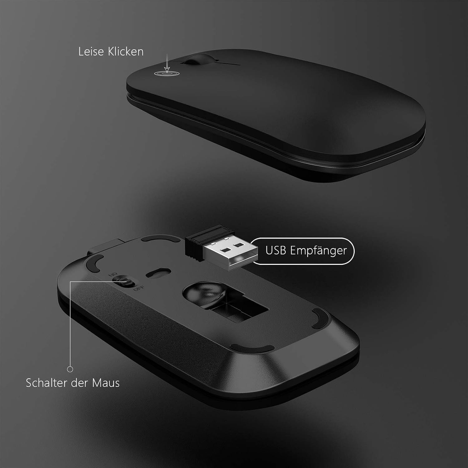 Thumbnail 5 de seenda KS15F kabelloses Tastatur-Maus-Set 2,4G (QWERTZ) ultraflach, wiederaufladbar, Grau/Schwarz