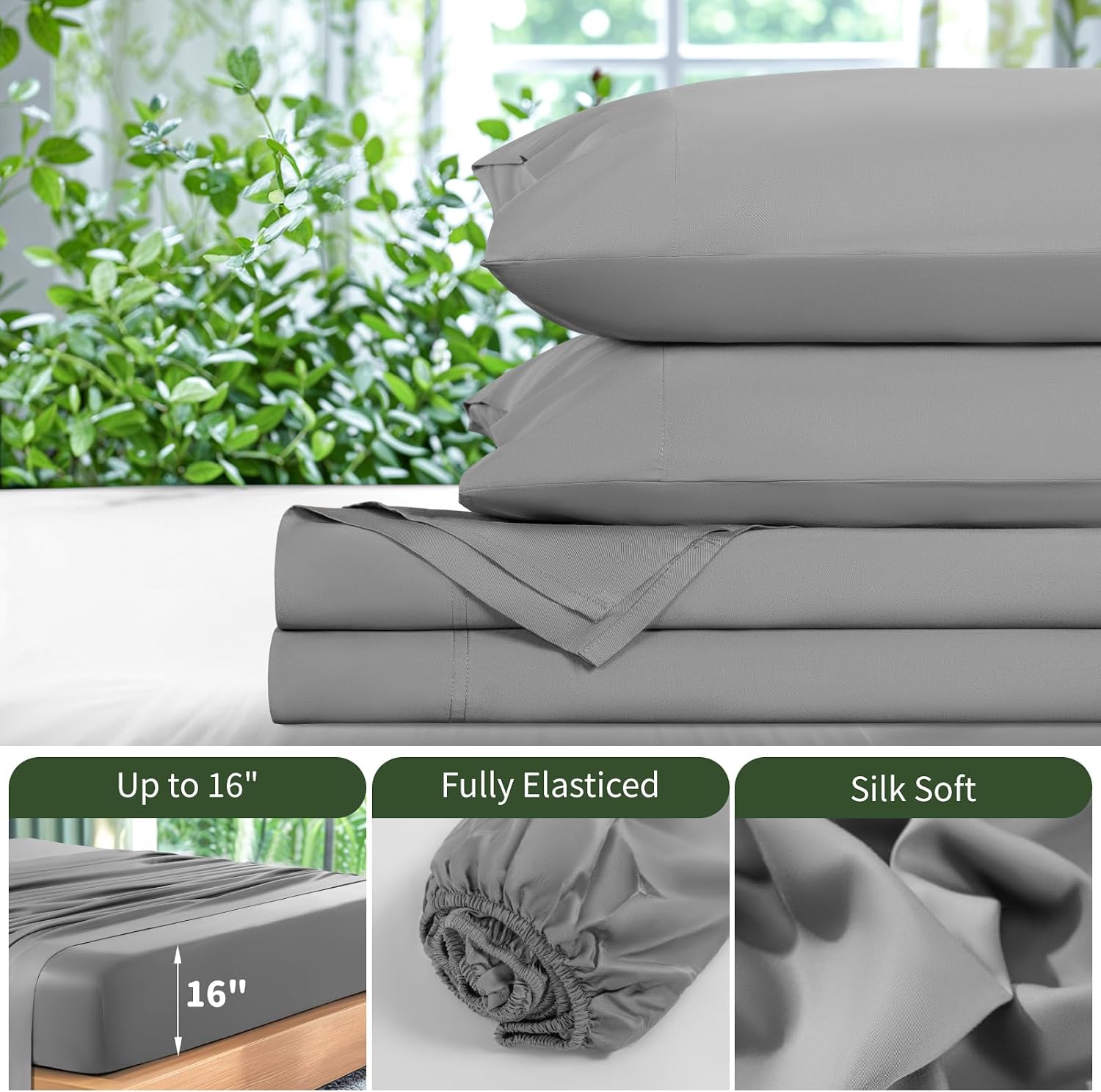 Detalle de LBRO2M King Rayon-Derived-from-Bamboo Sheet Set, Cooling Feel, 16-Inch Pockets