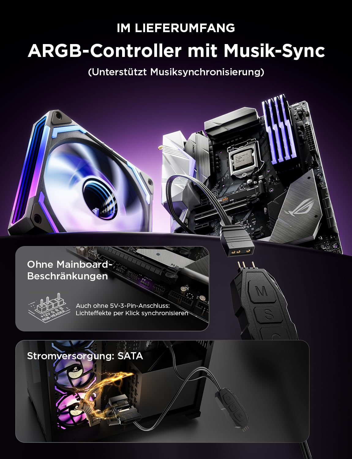 Thumbnail 6 de AsiaHorse COSMIQ RGB PC Lüfter 120MM – 3er Set mit ARGB Daisy Chain und Infinity Mirror