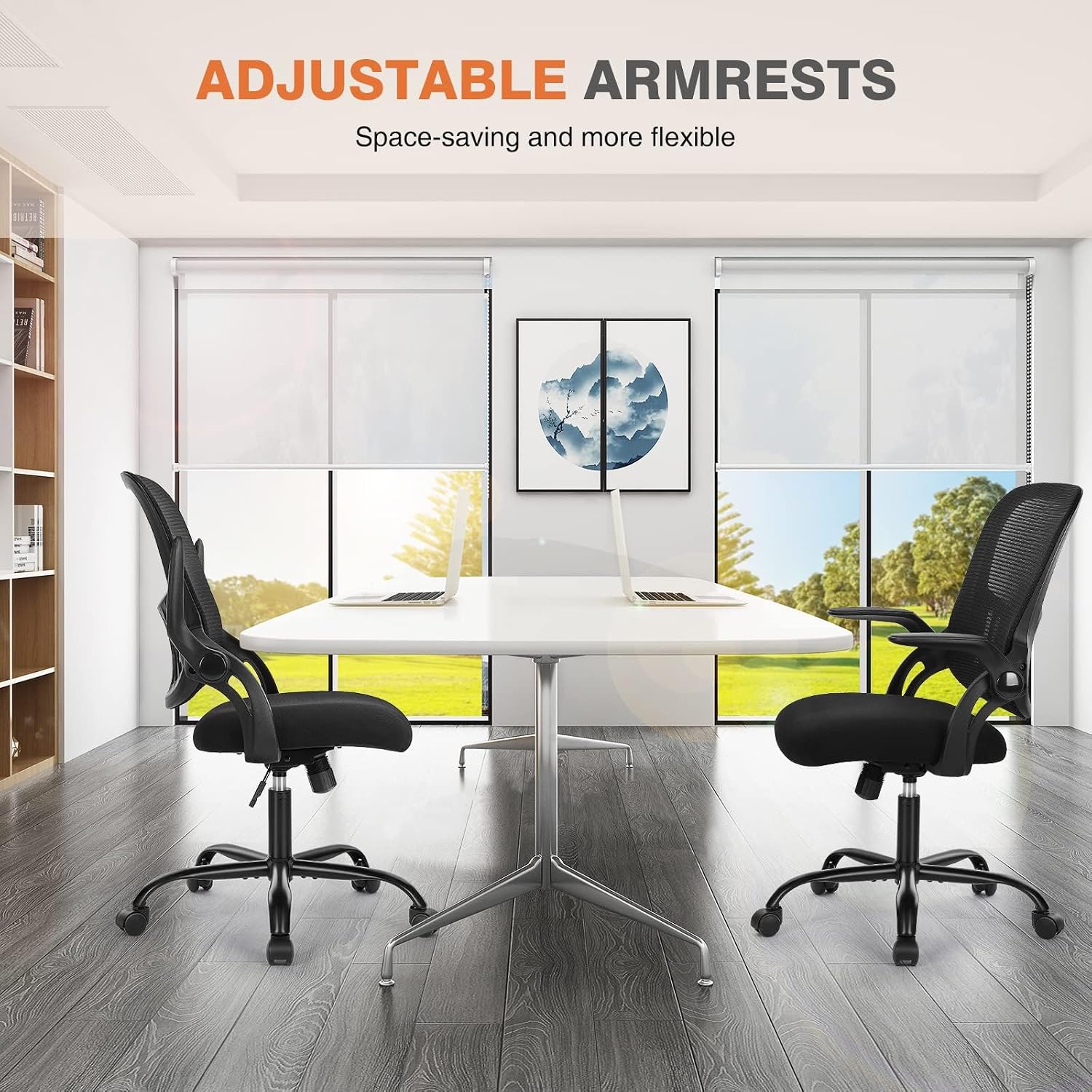 Detalle de Sweetcrispy C-3718-1B-BK Mid-Back Mesh Office Chair with Flip-Up Arms