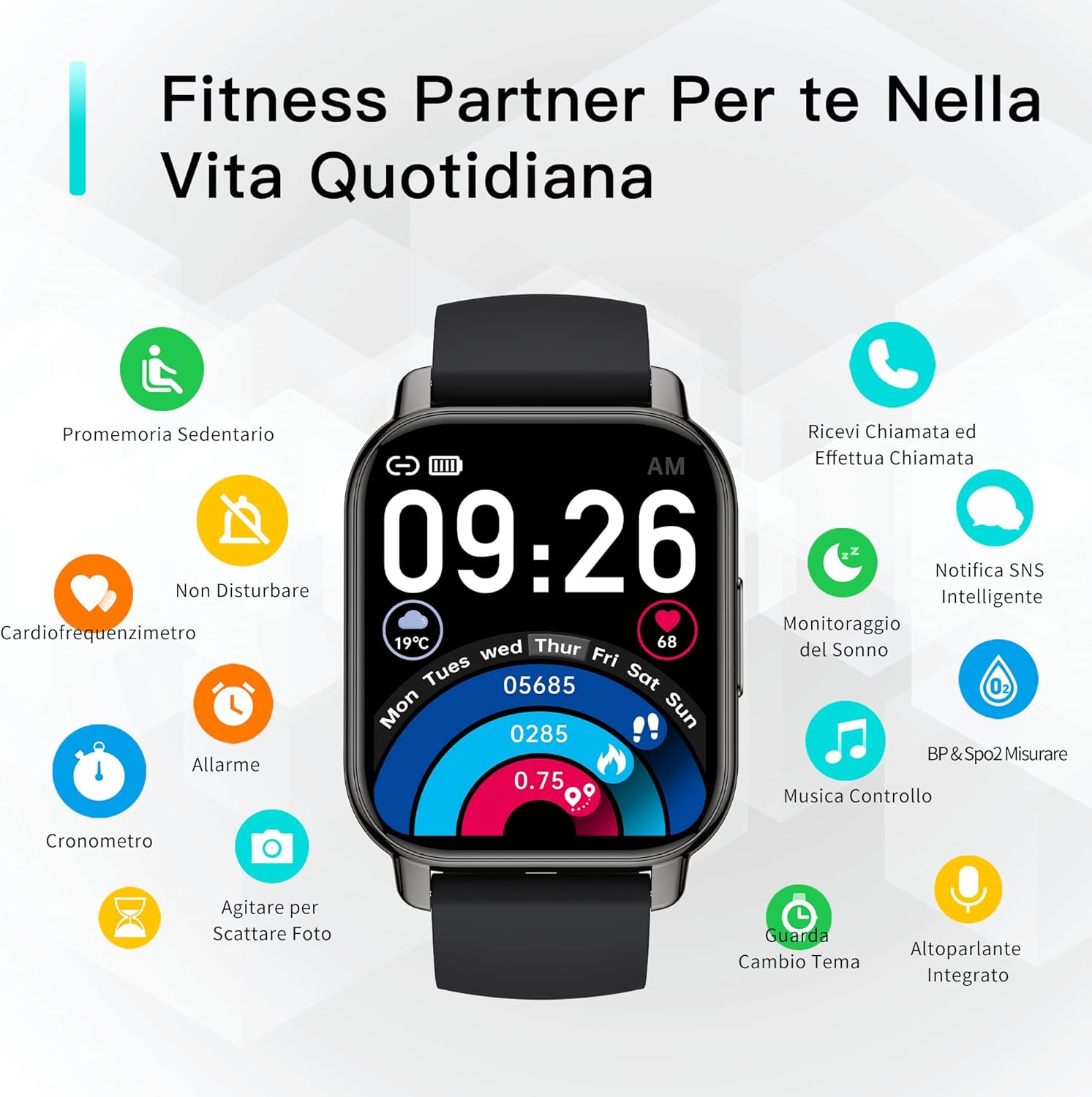 Thumbnail 6 de Popglory Smartwatch Uomo Donna: contapassi, chiamate e assistente vocale AI, con 2 cinturini