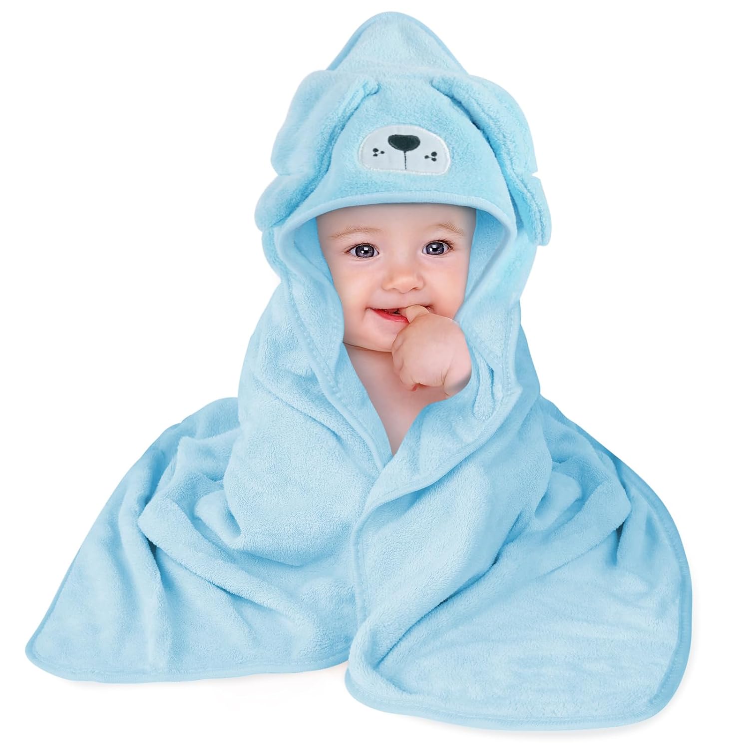 Detalle de Aolso Kapuzenhandtuch Baby – kuschelweiches Korallen-Fleece-Badetuch, 80 × 80 cm, 0–3 Jahre