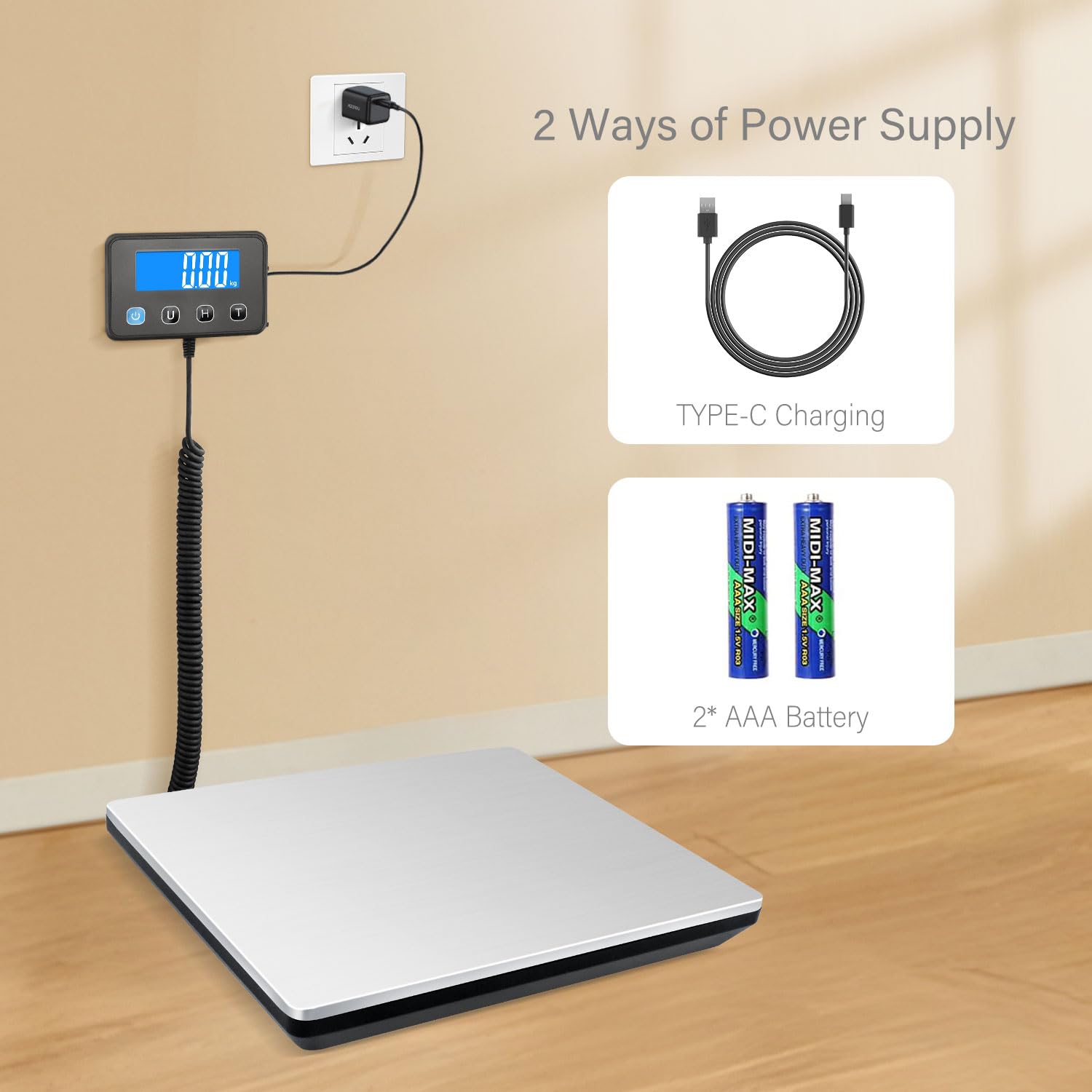 Thumbnail 3 de Anesty 200KG Parcel Scales with 10g Accuracy – Digital postal and parcel scale with LCD, hold/tare and USB or battery power