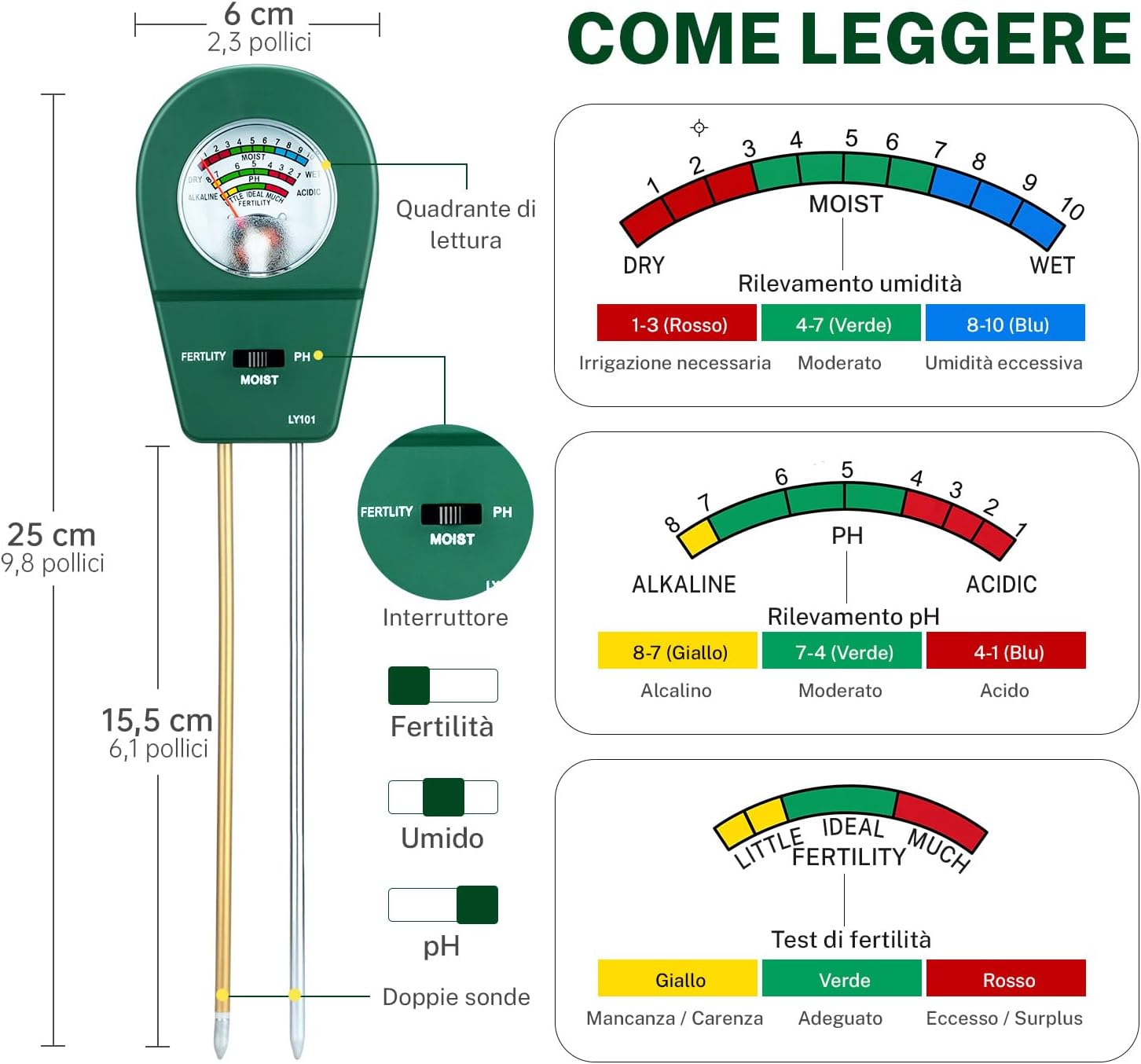 Thumbnail 3 de Tolesum Misuratore di Terreno 3 in 1: tester PH, umidità e nutrimento per piante in casa e giardino