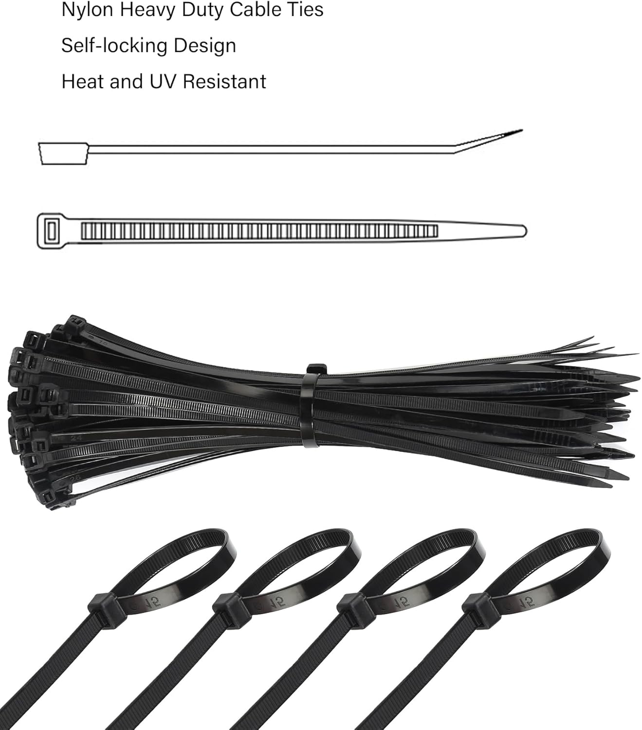 Thumbnail 1 de HAN-LBG Kabelbinder aus Nylon – 300 mm x 7,6 mm, 100 Stück, Schwarz, Außenbereich