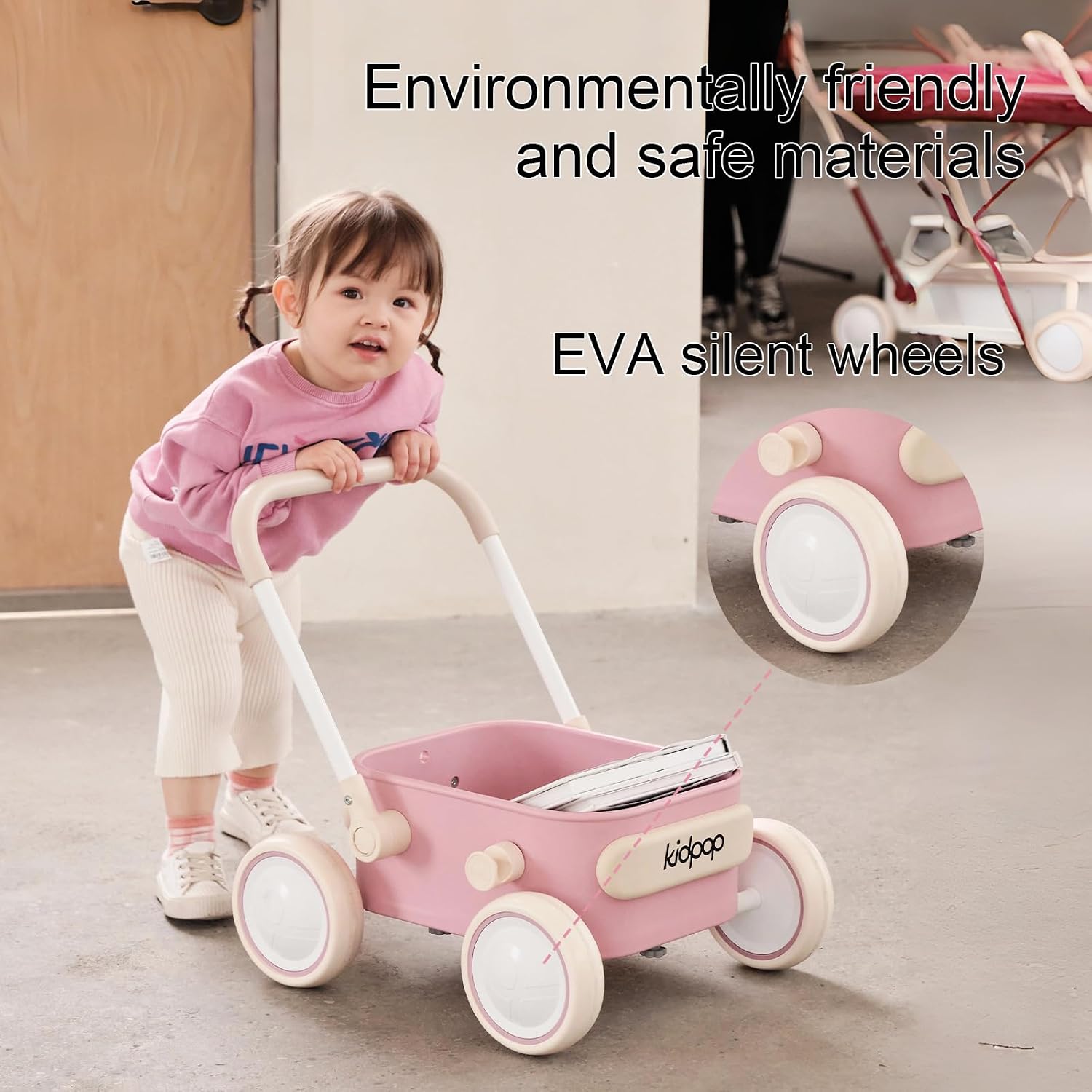 Detalle 2 de Kidpop PULA Push & Pull Walker Wagon (Pink) – 2-in-1 push-and-pull toddler walker wagon for 7 months–3 years