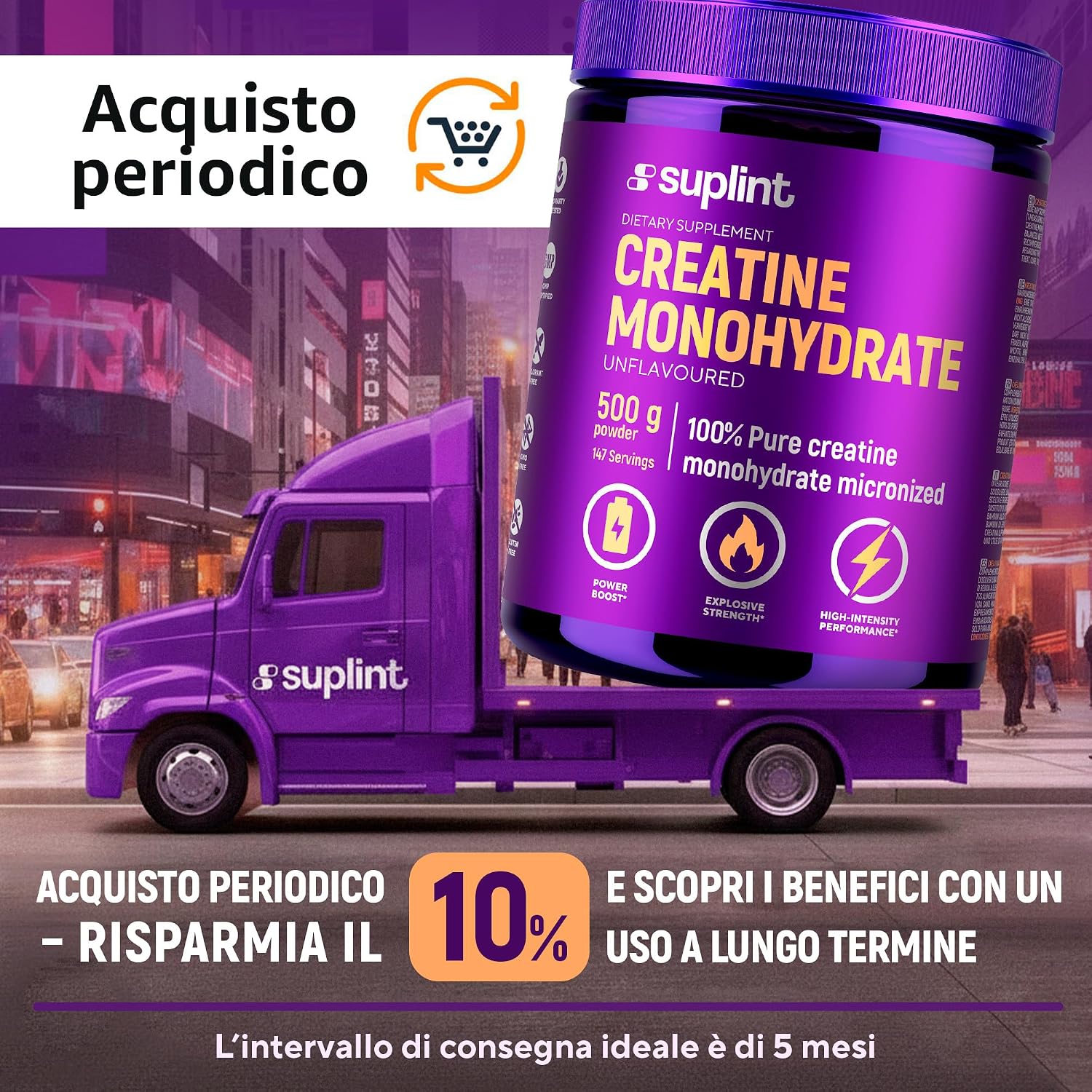 Detalle de Polvere di Creatina Monoidrata 500 g – 147 Porzioni | Creatina Monoidrato Pura Micronizzata