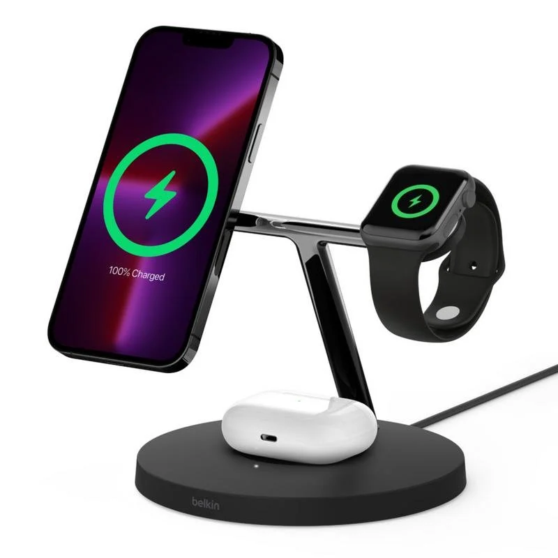 Detalle de Cargador Inalámbrico Belkin WIZ017vfBK 15W: carga MagSafe para iPhone, Apple Watch y AirPods