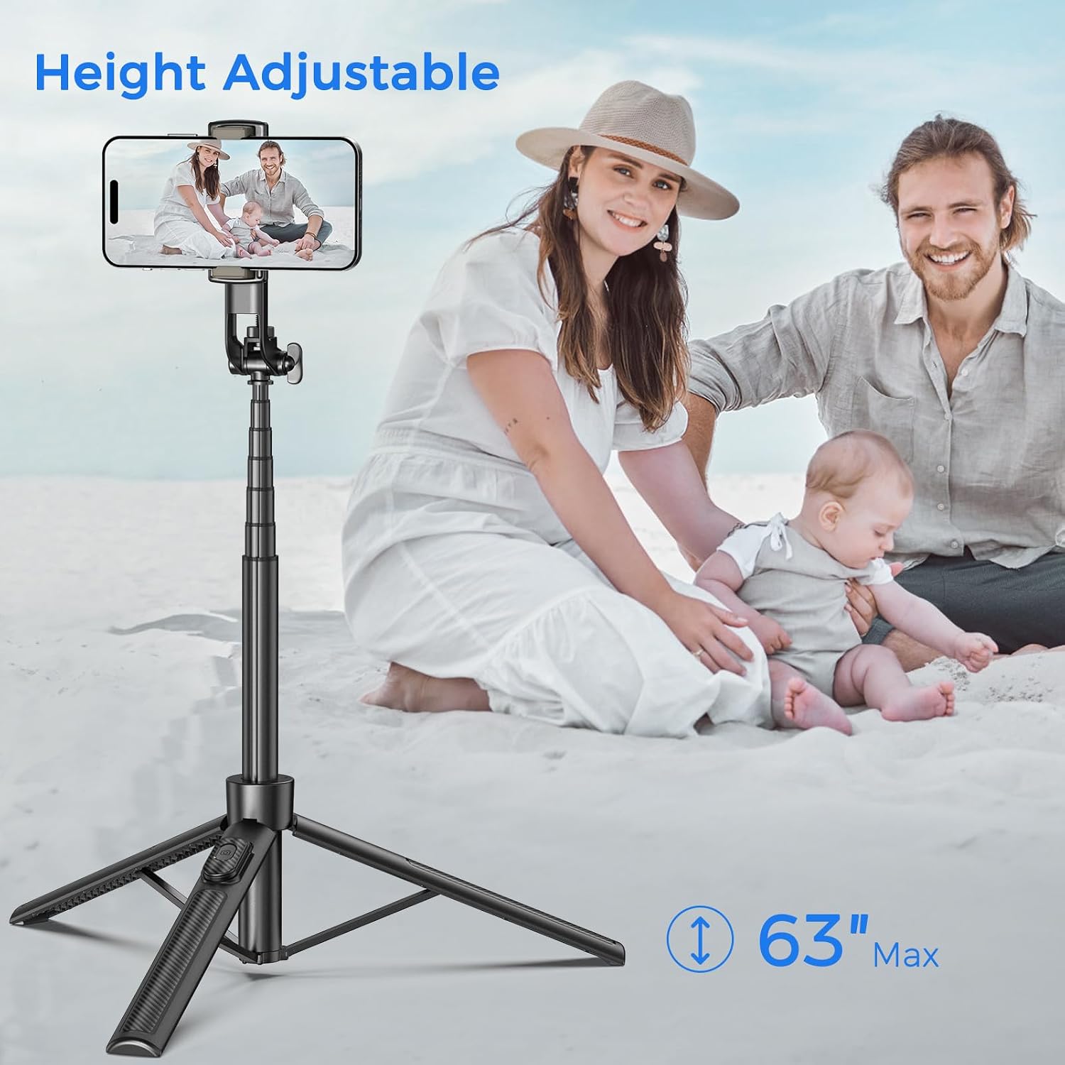 Detalle de Selfie Stick Travel Tripod for Cell Phone with Remote — 63 Inch, Black