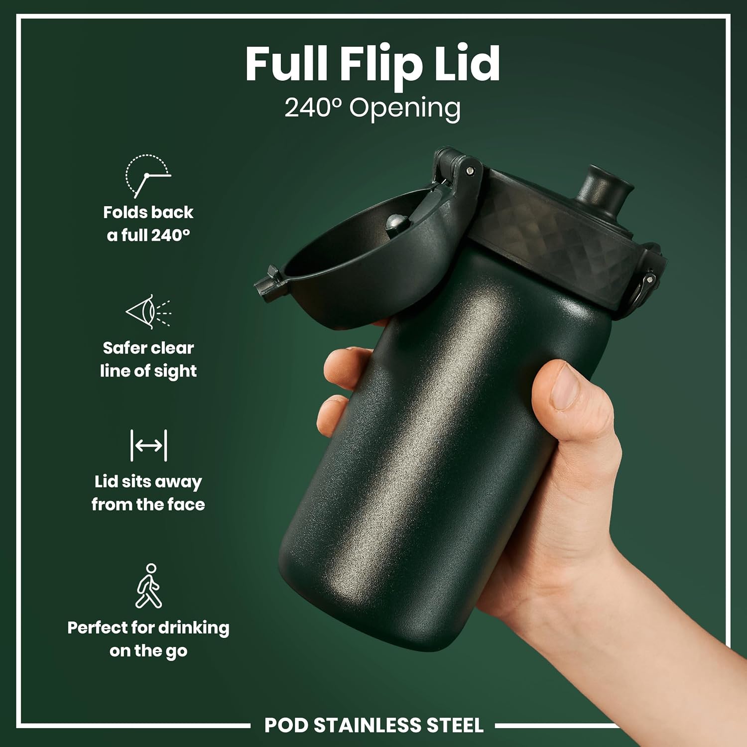 Detalle 2 de ION8 Lightweight Steel Kids Water Bottle (400ml/13oz) – Leakproof, Non-Insulated & Dishwasher Safe