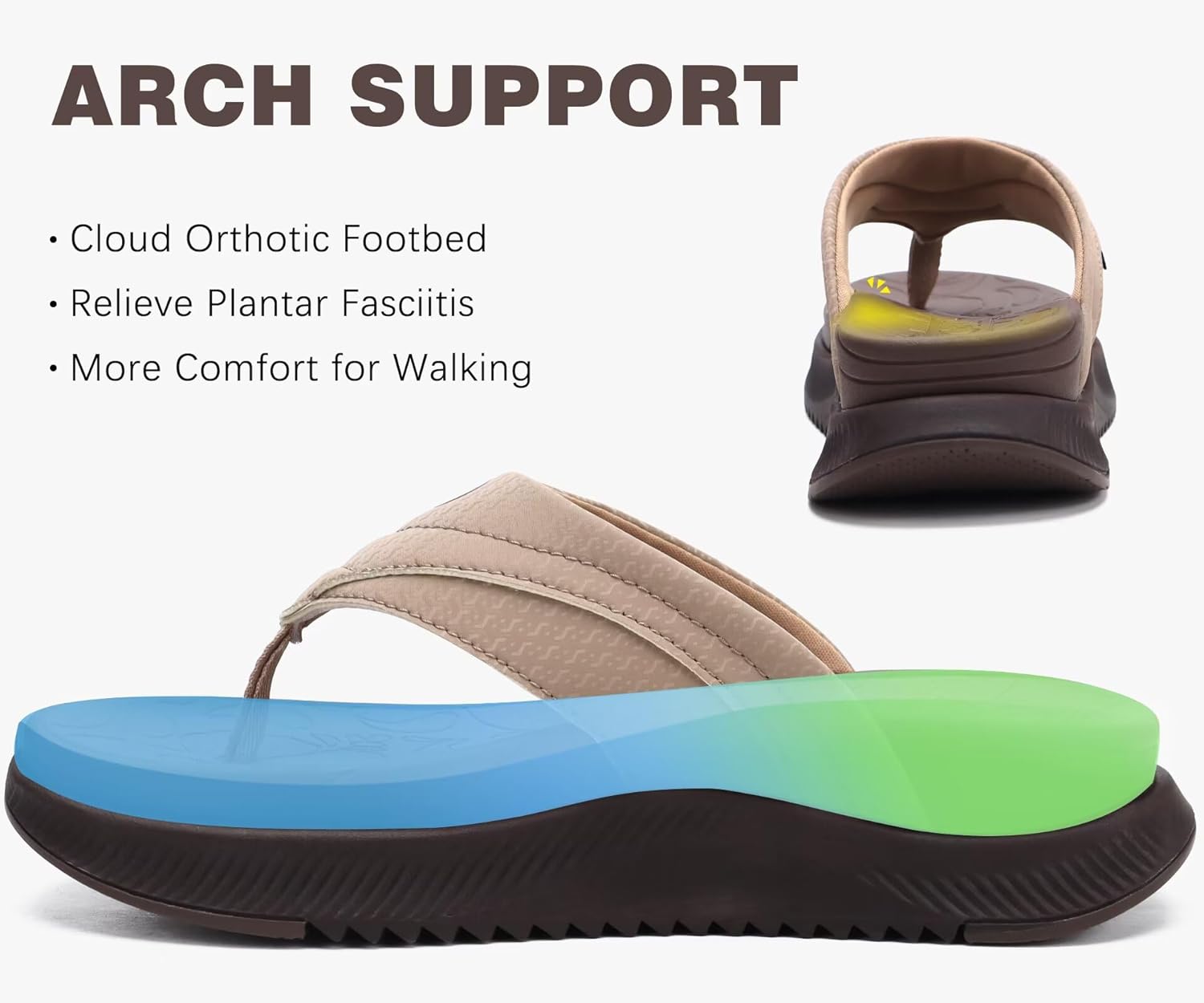 Thumbnail 1 de ONCAI Women's Orthotic Cushion Flip Flops: Arch Support, Deep Heel Cup, and Recovery Comfort