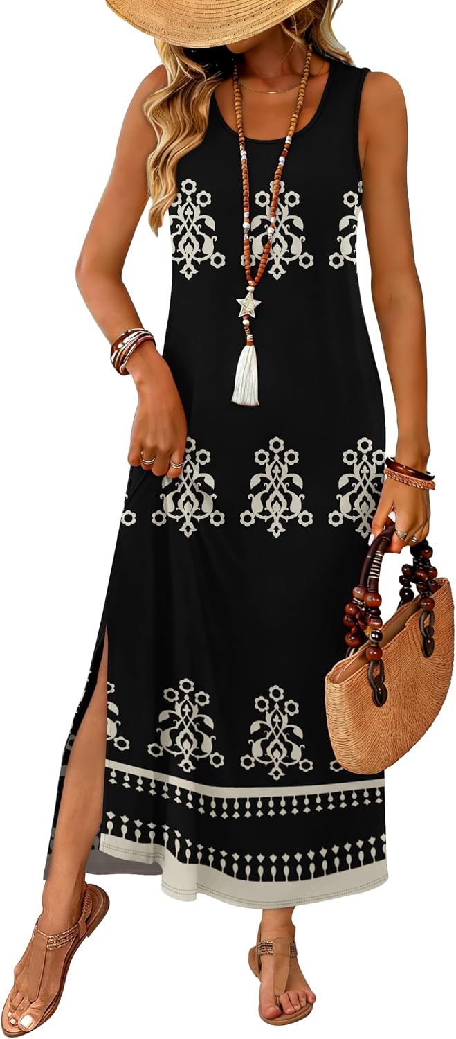 Detalle de WIHOLL Maxi Dress: Beach-Ready Sleeveless Sundress with Pockets (S-3XL)