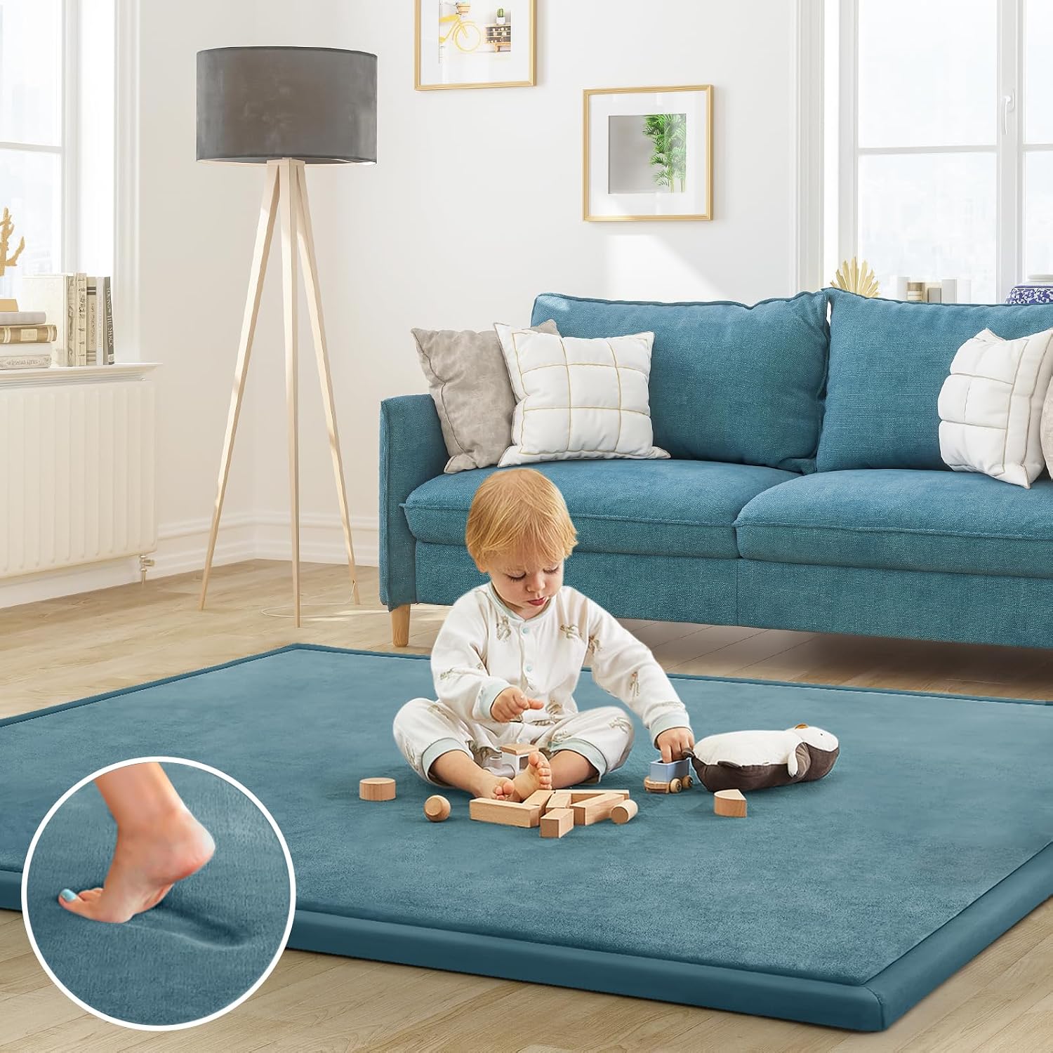 Detalle 2 de ILPEOD Baby Play Mat, 59 x 71-Inch Indigo Rug with 1.3-Inch Foam