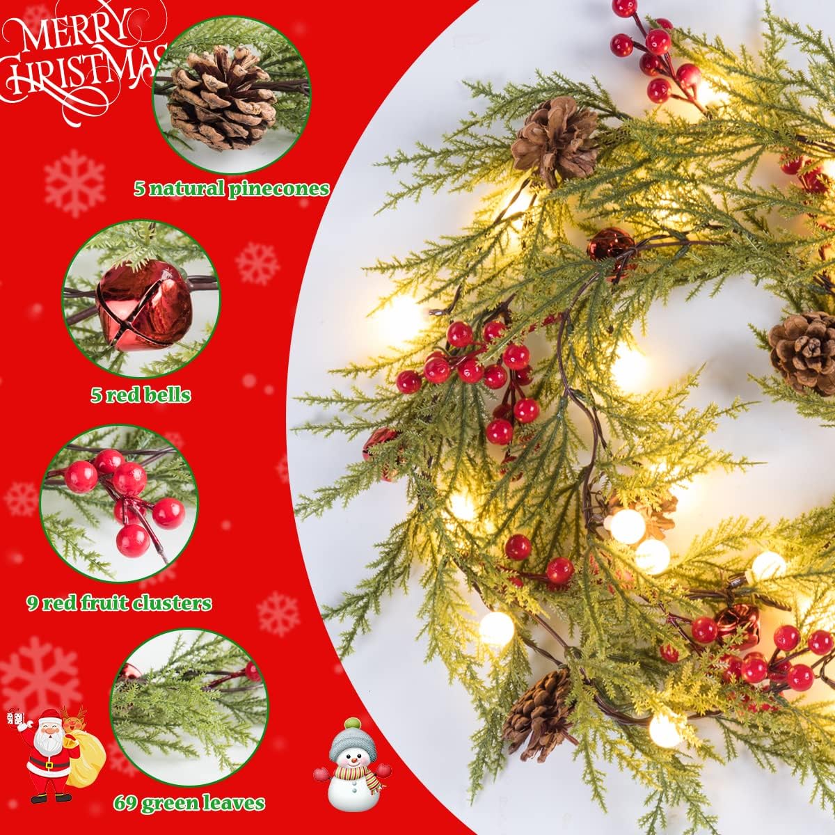 Thumbnail 5 de Quntis Guirlande de Noël lumineuse avec minuterie – 175 cm, 20 boules LED