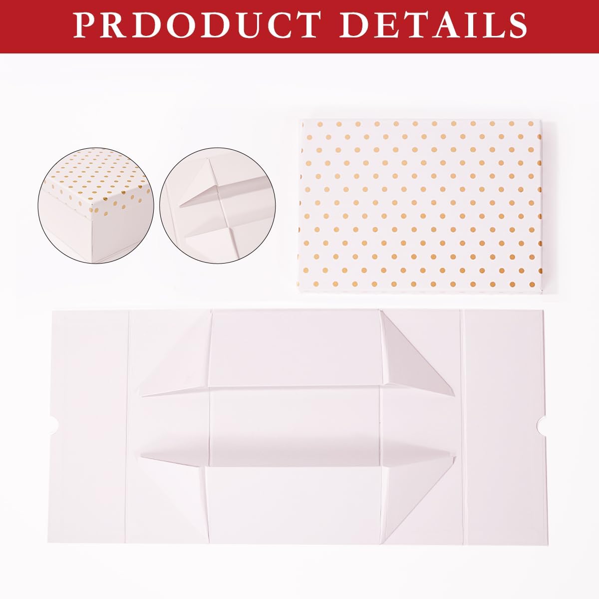 Detalle de Large Gift Boxes with Magnetic Lids (White with Dots) – 24x17x8 cm