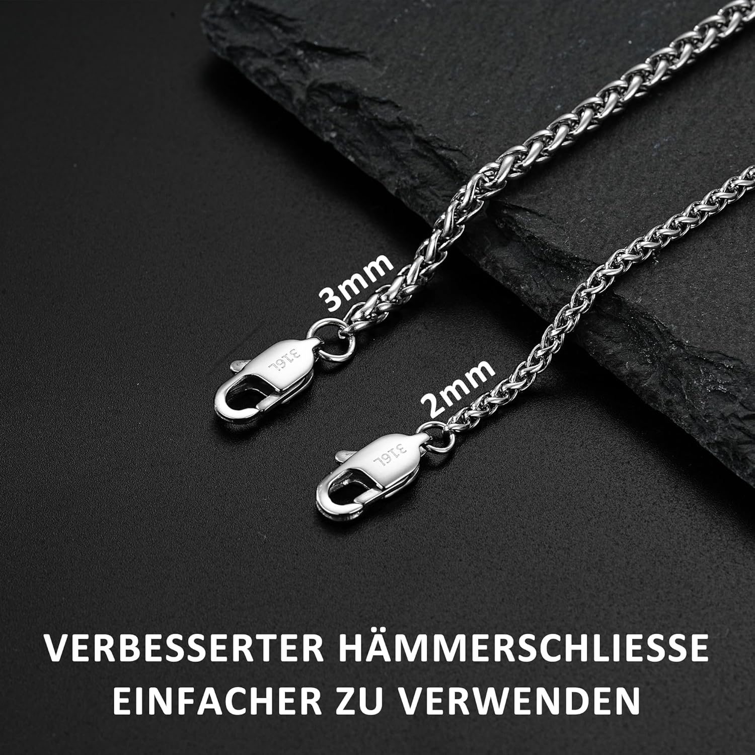 Thumbnail 3 de Esrael 2/3mm Silber Weizen/Venetian Edelstahl Kette