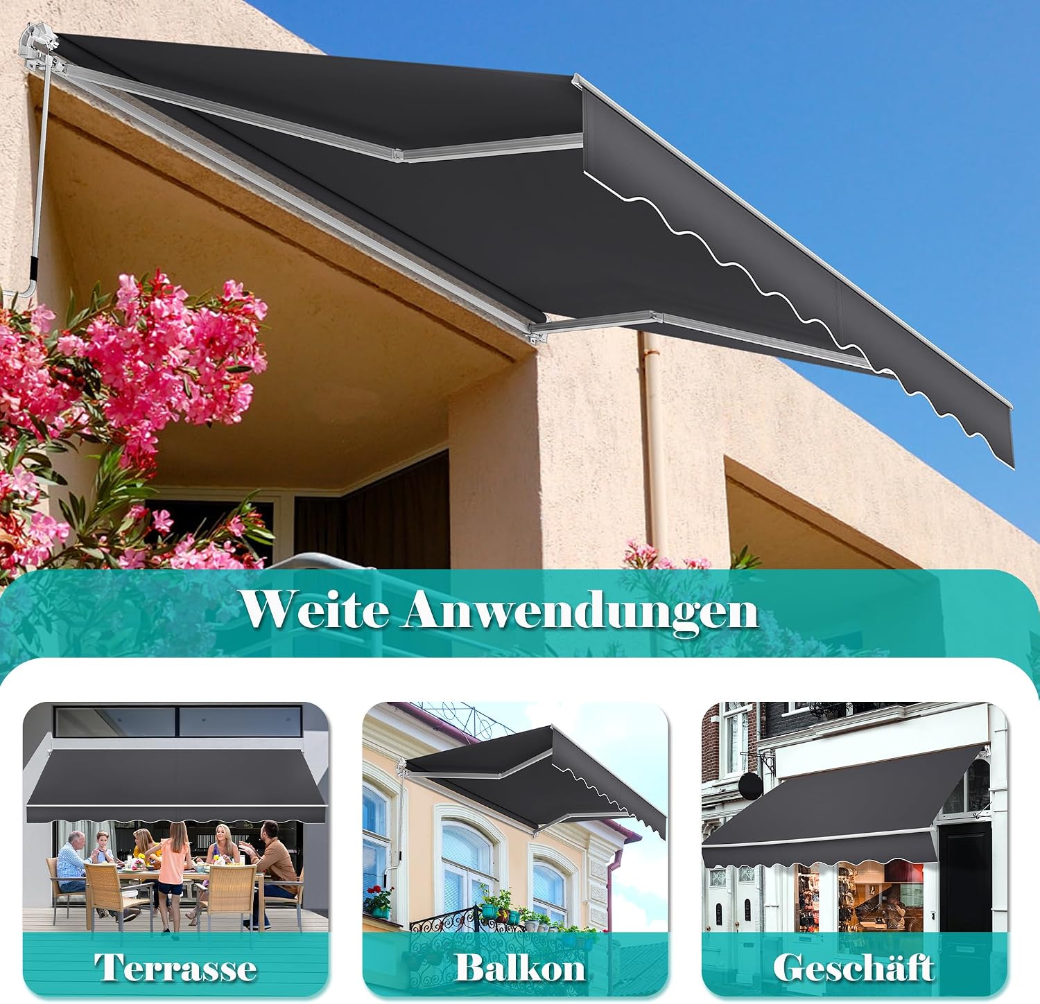Thumbnail 6 de UISEBRT UIS-HAG8114B Balcony Awning, 360 x 300 cm, Manual, Dark Grey