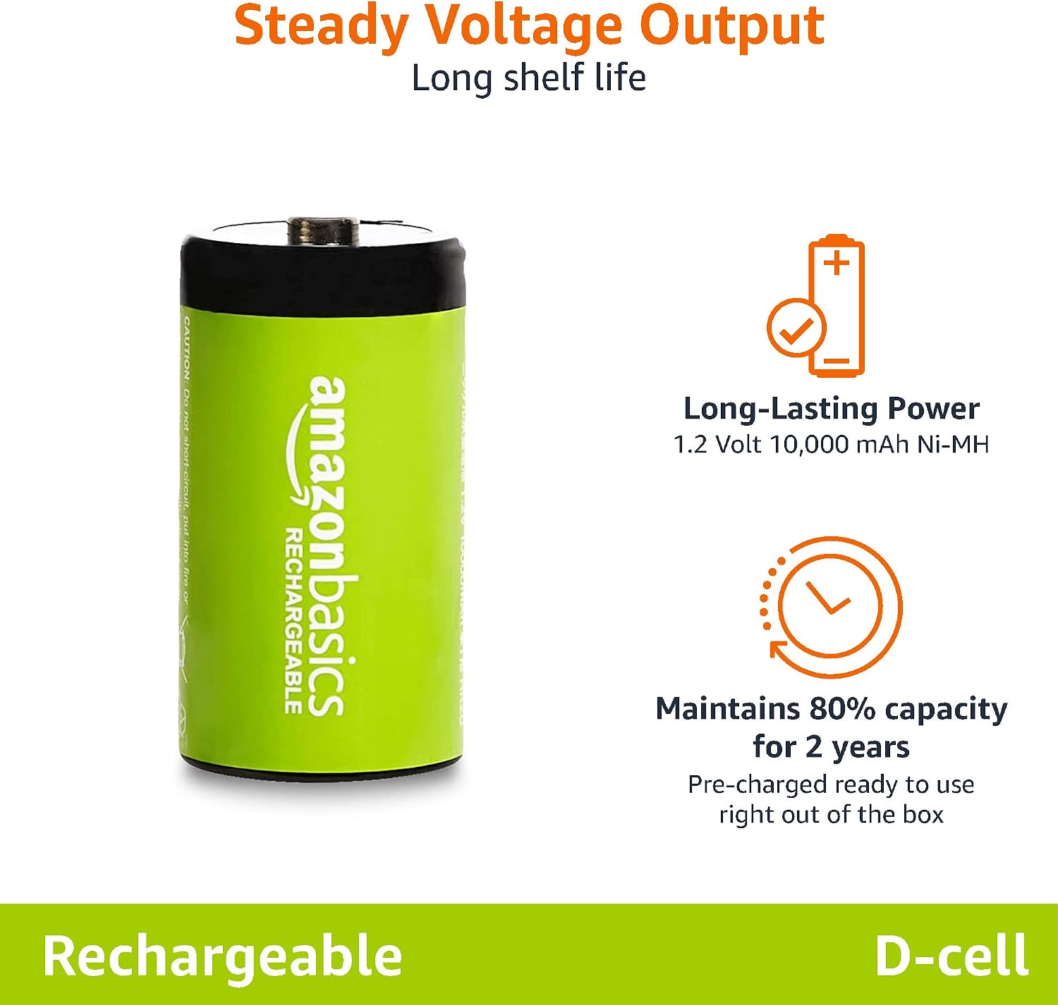 Detalle de Amazon Basics Lot de 4 piles rechargeables type D NiMH 10000 mAh — prêt à l’emploi et réutilisables