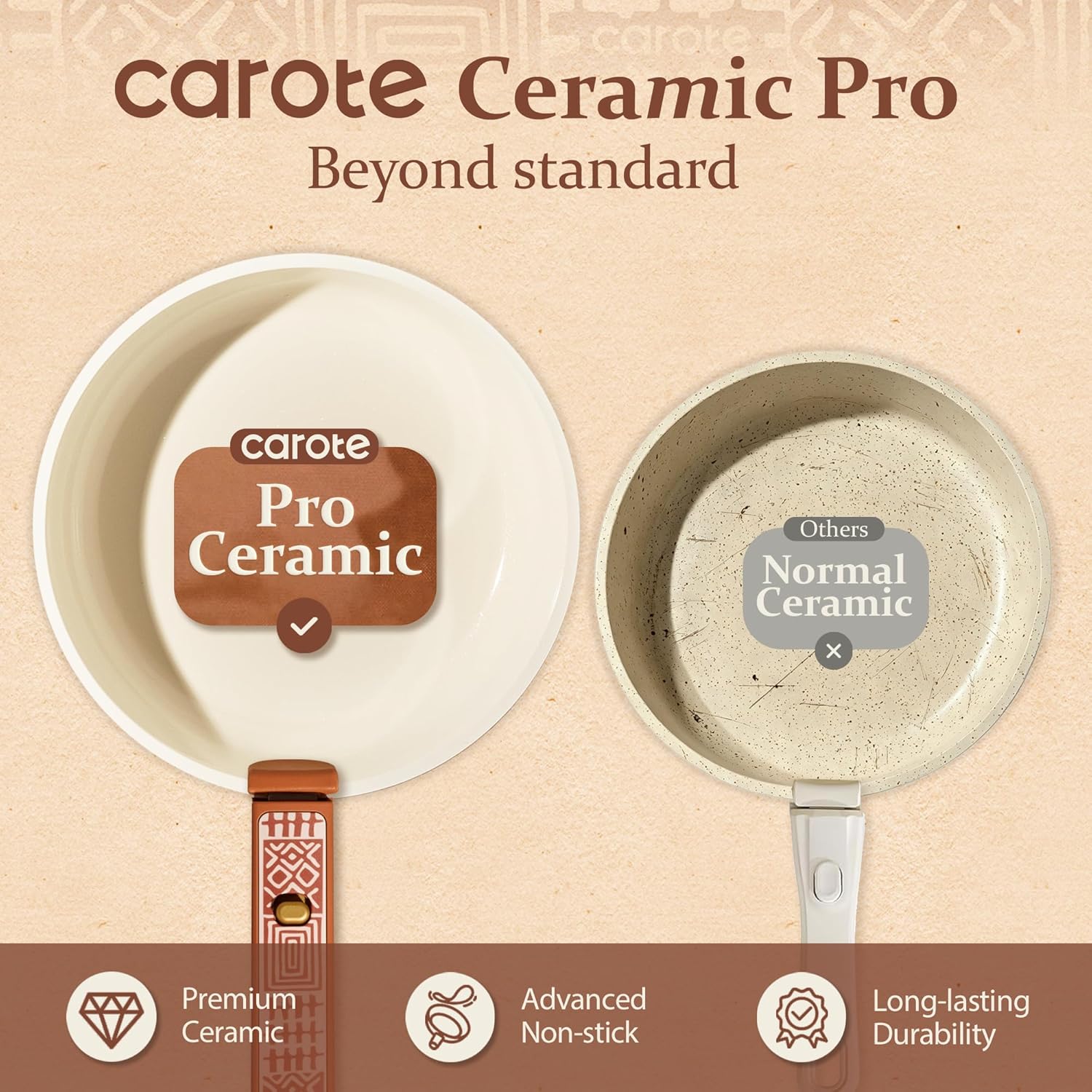 Detalle de CAROTE 21-Piece Ceramic Cookware Set with Detachable Handle (Terracotta)