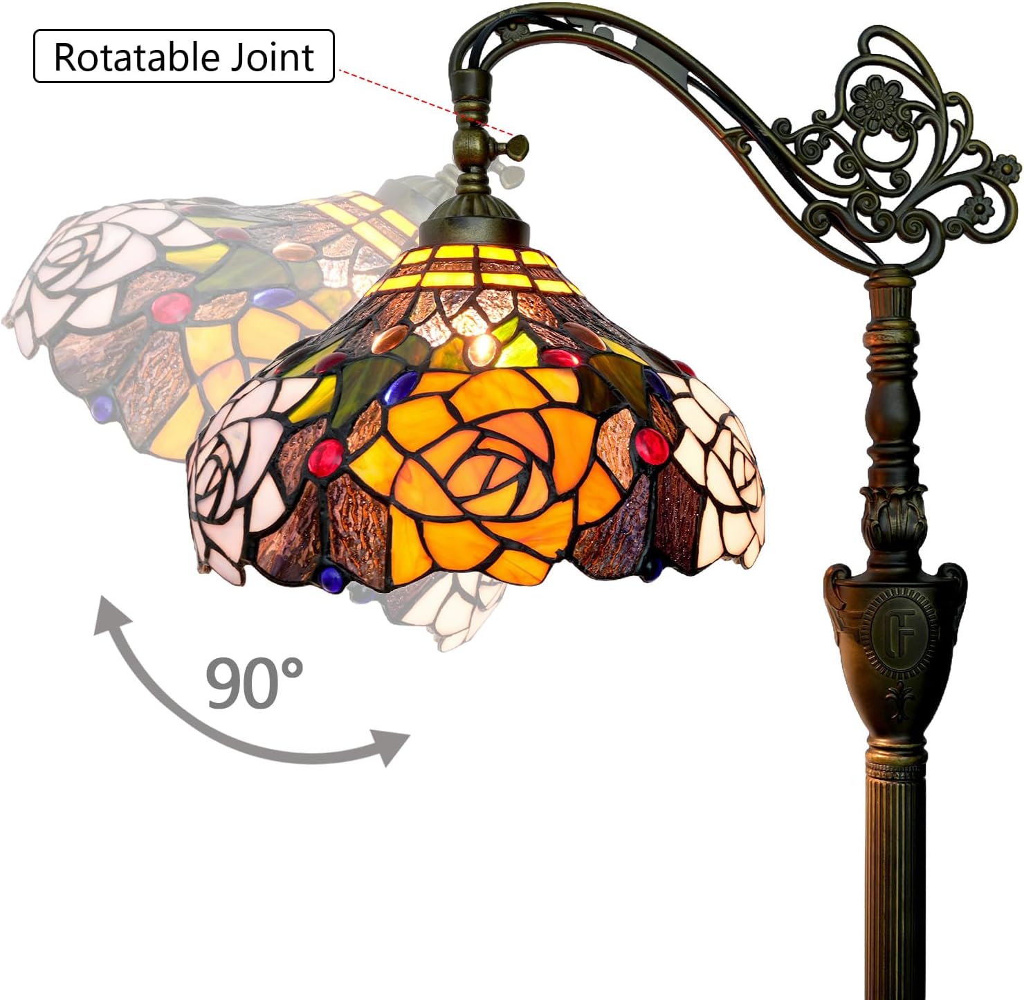Thumbnail 4 de Blivuself Tiffany style rose floor lamp with stained glass effect, adjustable angle